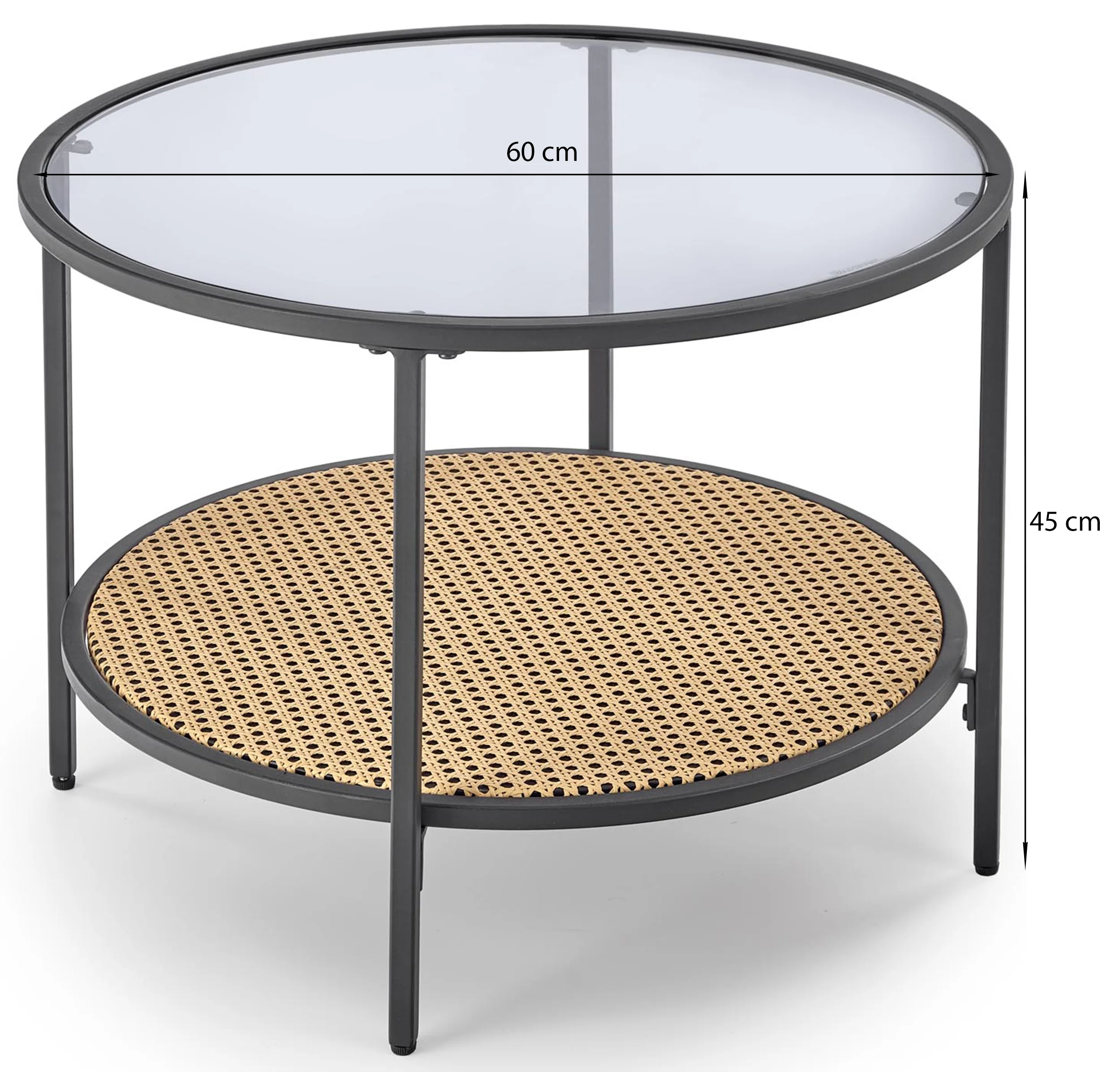 Stolik kawowy Dakota okrągły blat 60 cm rattanowa półka - Image 6