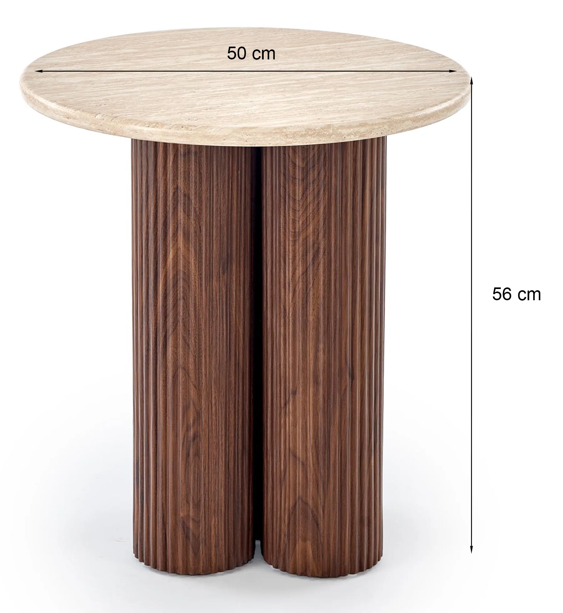 Stolik kawowy Dorotea okrągły 50 cm trawertyn z orzechową podstawą - Image 5