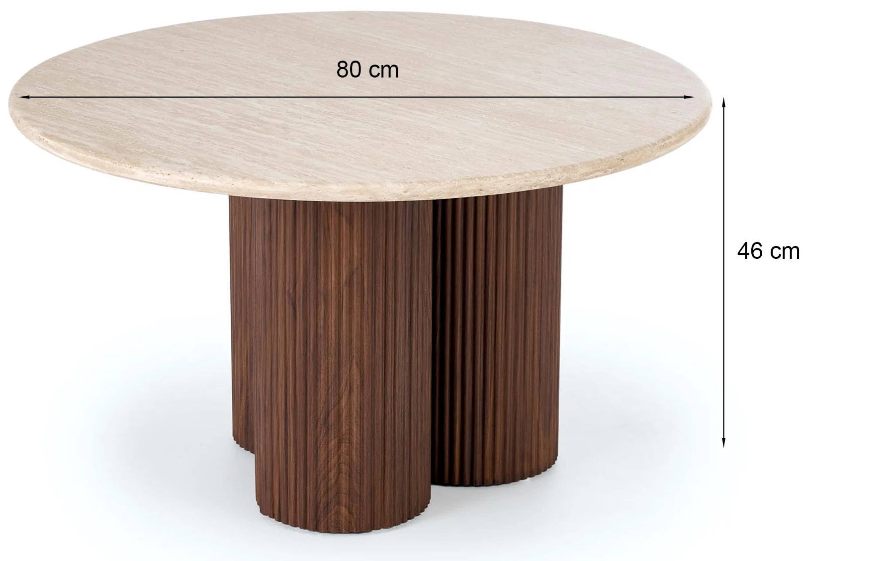 Stolik kawowy Dorotea okrągły 80 cm trawertyn z orzechową podstawą - Image 4