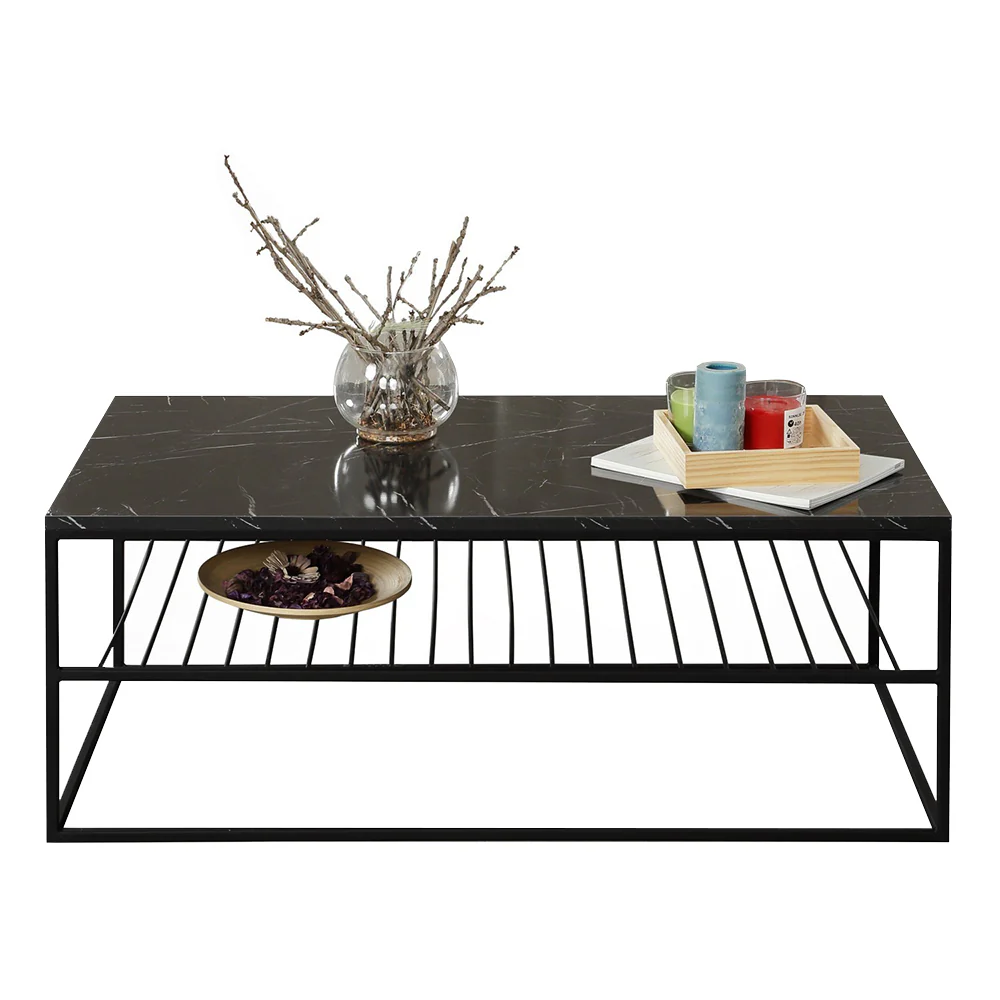 Stolik kawowy Etten z półką czarny marmur 55x95 cm - Image 2