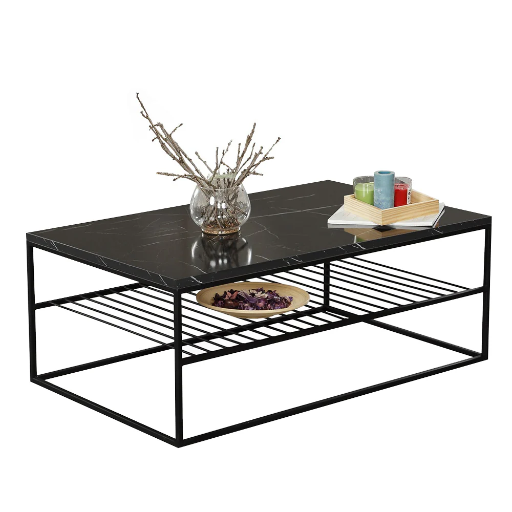 Stolik kawowy Etten z półką czarny marmur 55x95 cm - Image 3