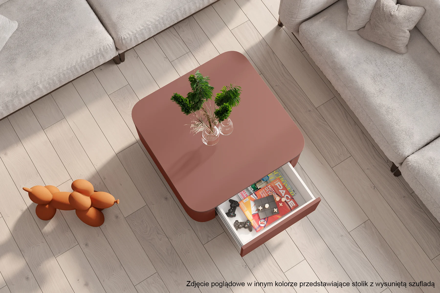 Stolik kawowy Hilexed 80x80 cm zielony mat z szufladą - Image 2