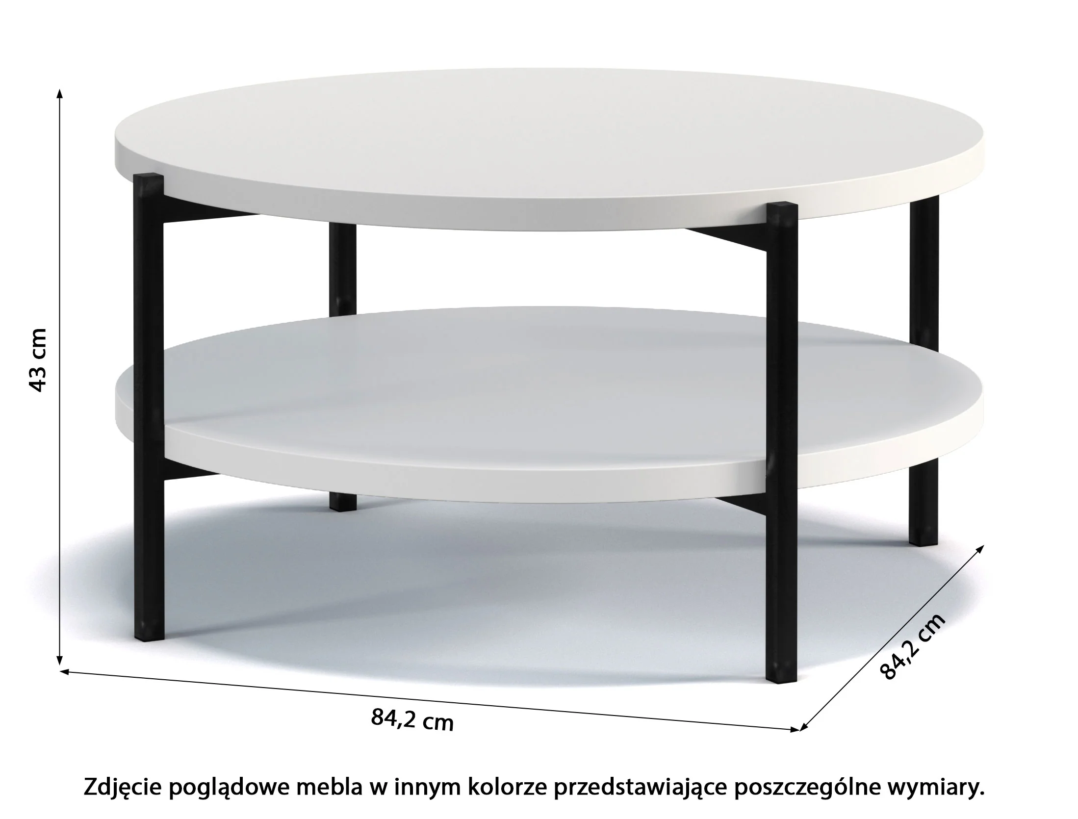 Stolik kawowy Kortala okrągły 80 cm biały mat z półką - Image 3