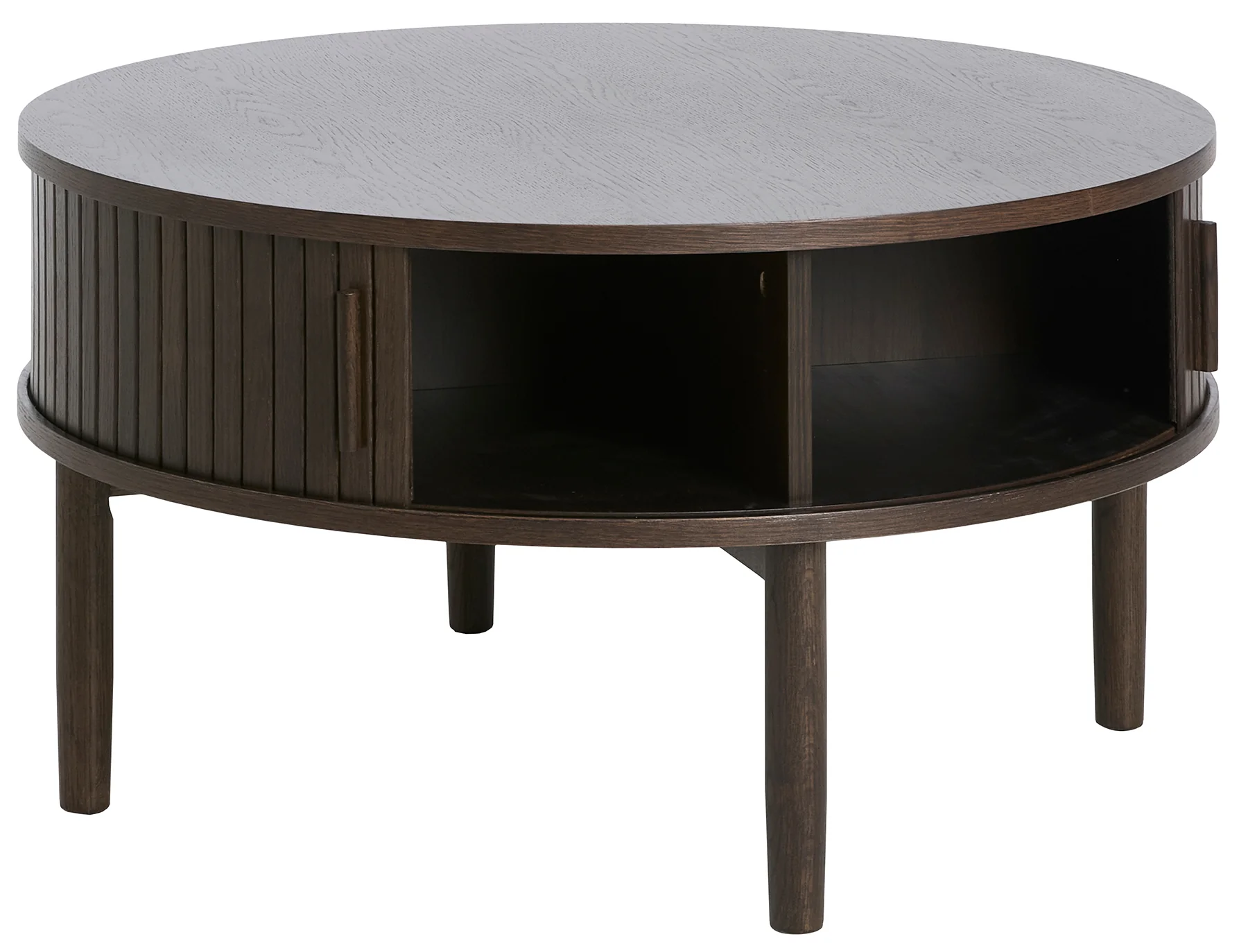 Stolik kawowy Meta okrągły 85 cm lamele z półką dąb ciemny - Image 3