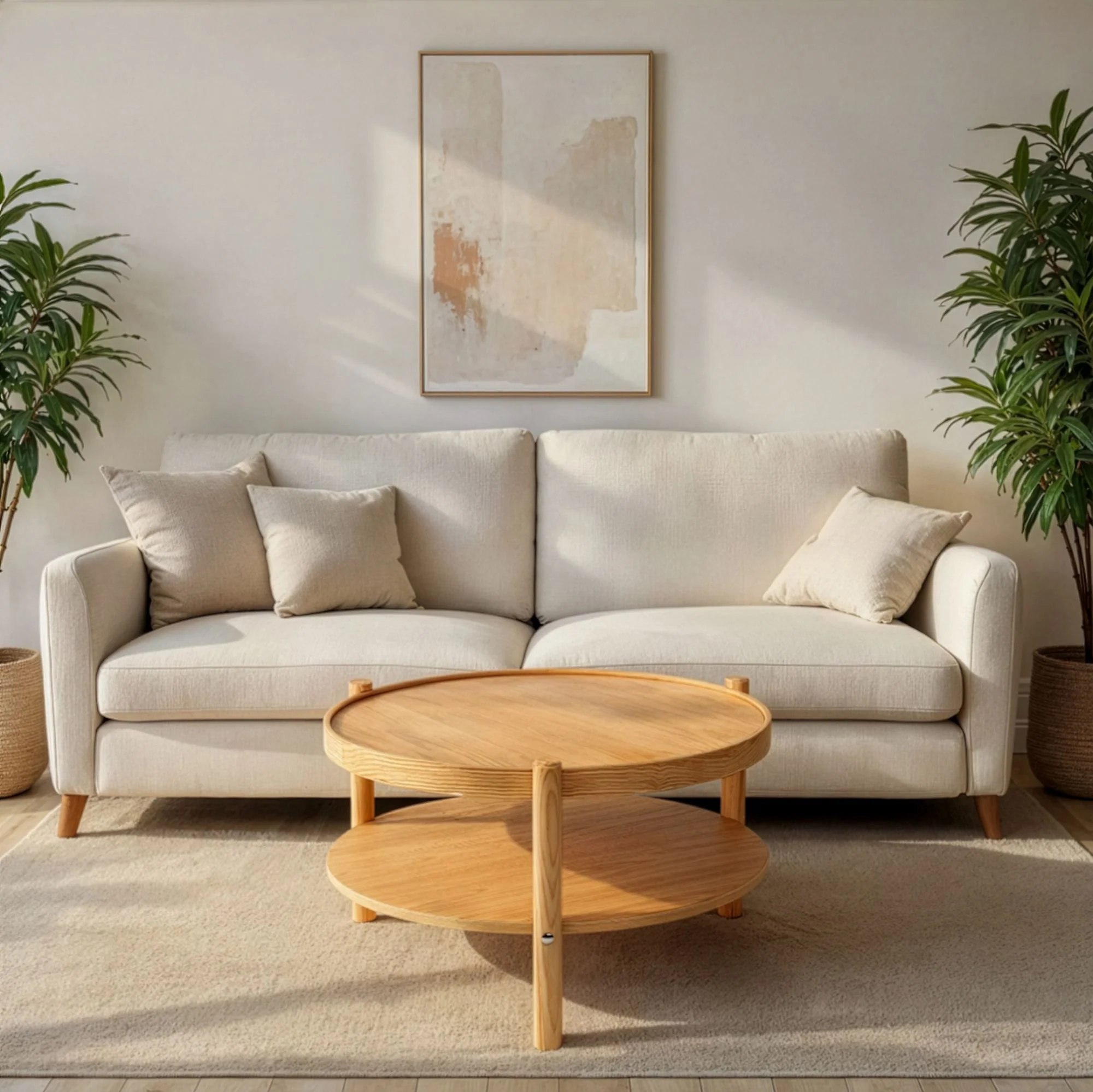Stolik kawowy Monza drewniany 80 cm dąb naturalny z półką - Image 2