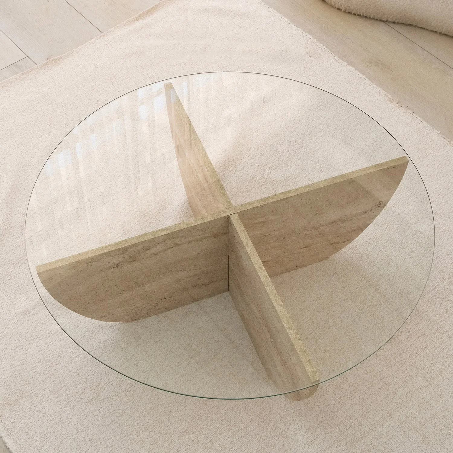 Stolik kawowy okrągły Mishuts 90x90 cm szklany blat/trawertyn - Image 8