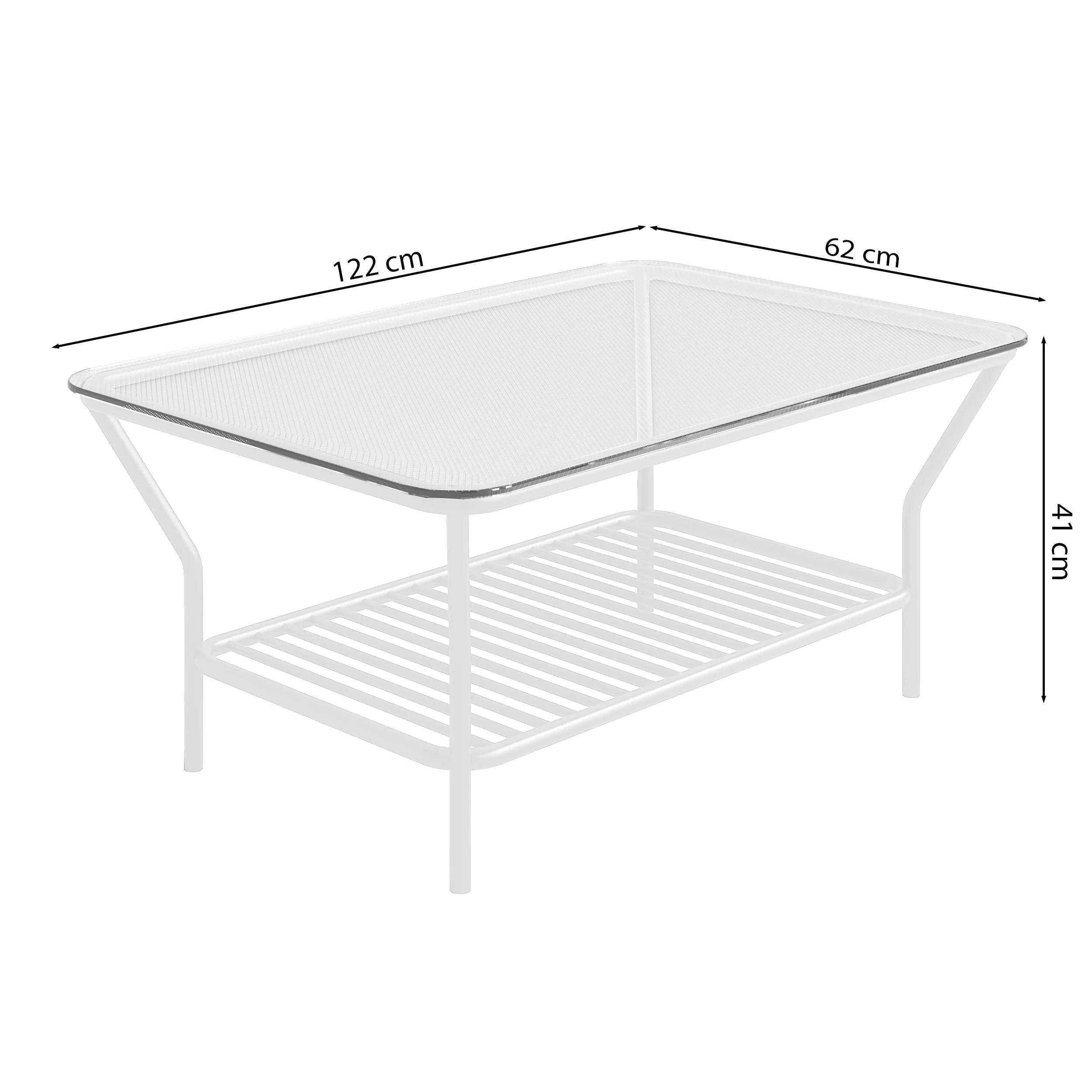 Stolik kawowy Preggel 122x62 cm szklany blat/ kremowy stelaż - Image 2