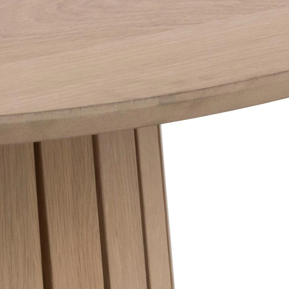 Stolik kawowy Rathiang okrągły w kolorze dębu z lamelową podstawą 80 cm - Image 3