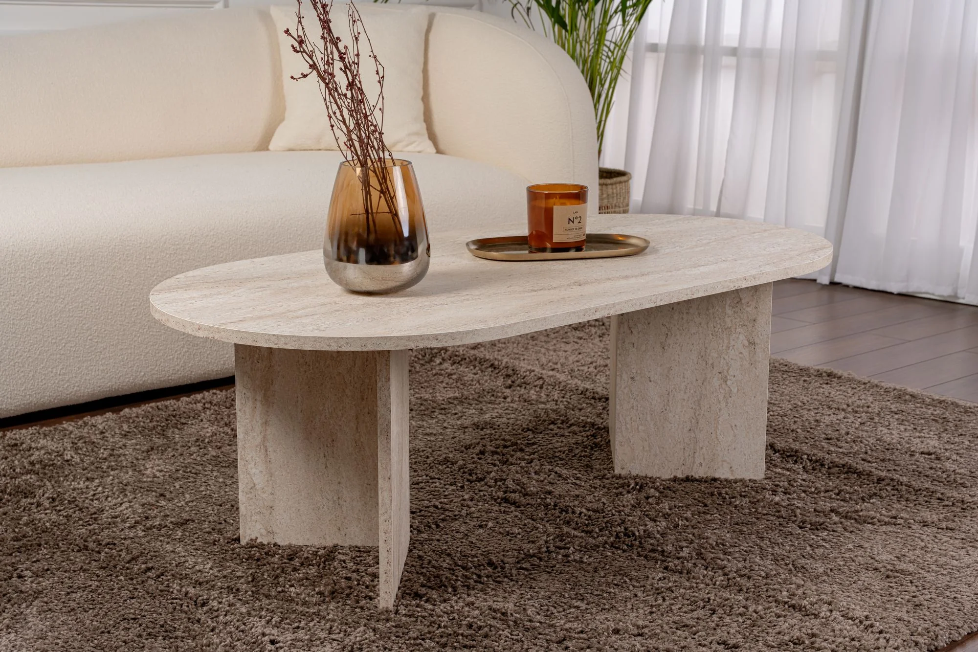 Stolik kawowy Sable owalny blat 119x60 cm trawertyn - Image 2