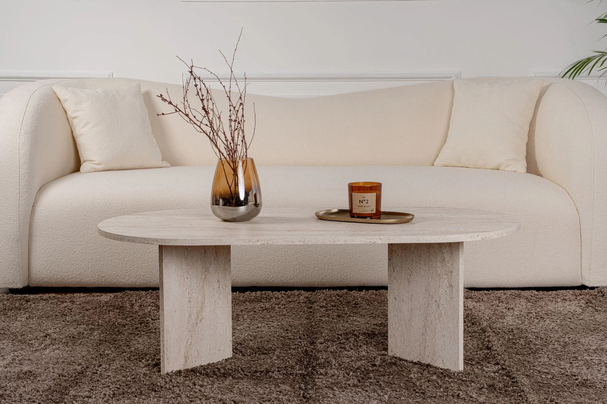 Stolik kawowy Sable owalny blat 119x60 cm trawertyn - Image 3
