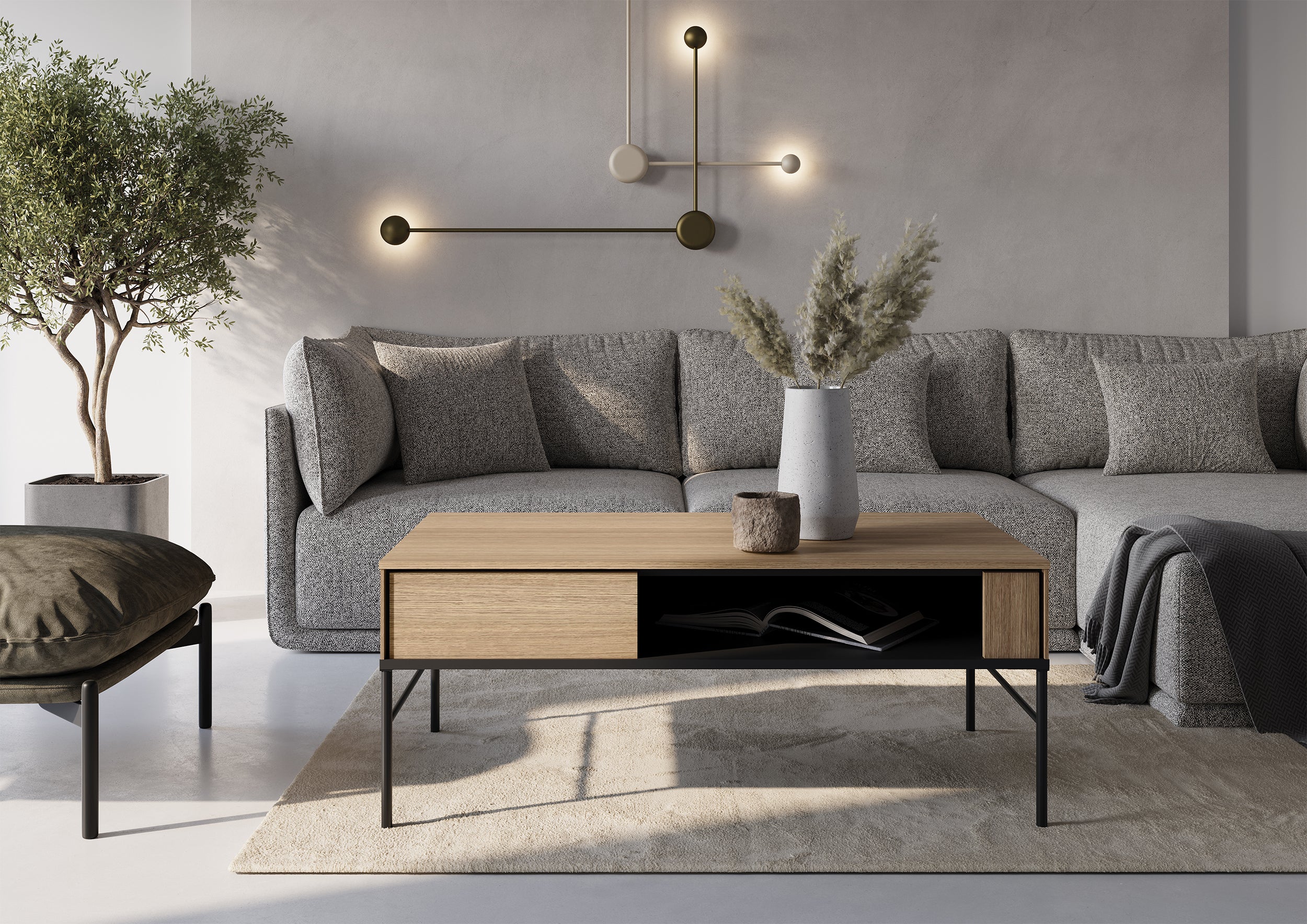 Stolik kawowy Visso z wnęką 110x60 cm dąb linearny - Image 2