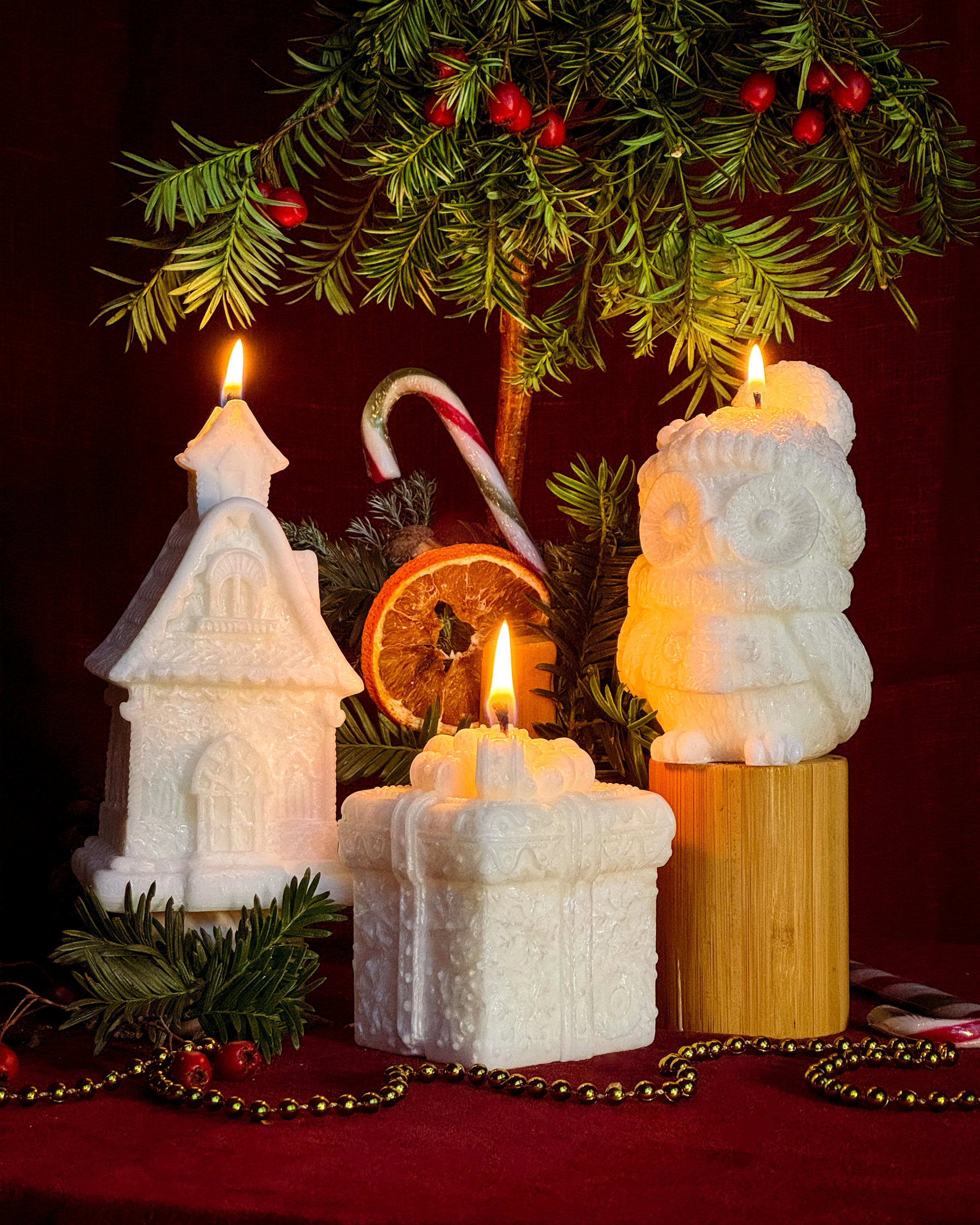 Świeca z wosku palmowego Christmas Owl 320 g - Image 2