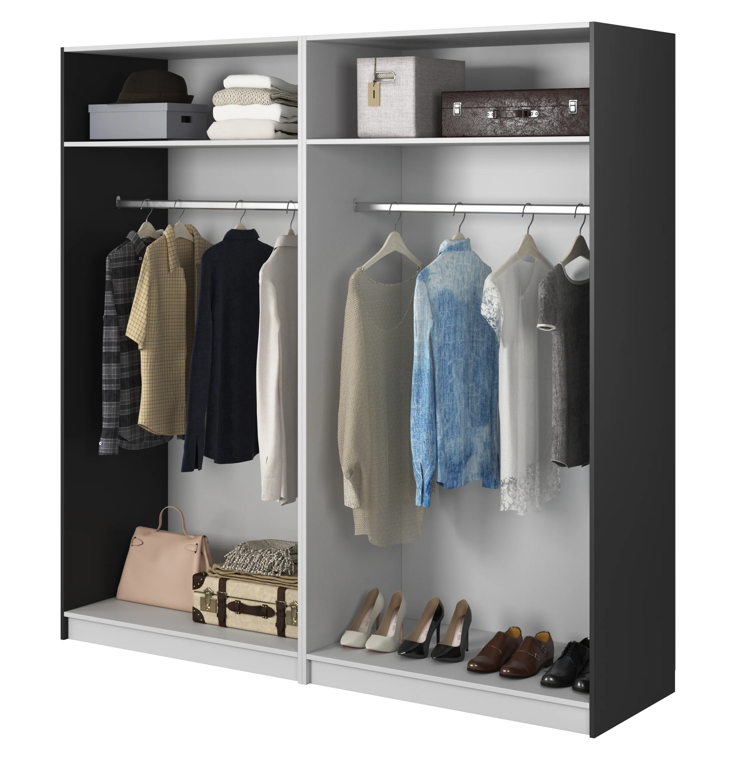 Szafa czterodrzwiowa Frame z dwoma drążkami 200 cm Czarna - Image 3