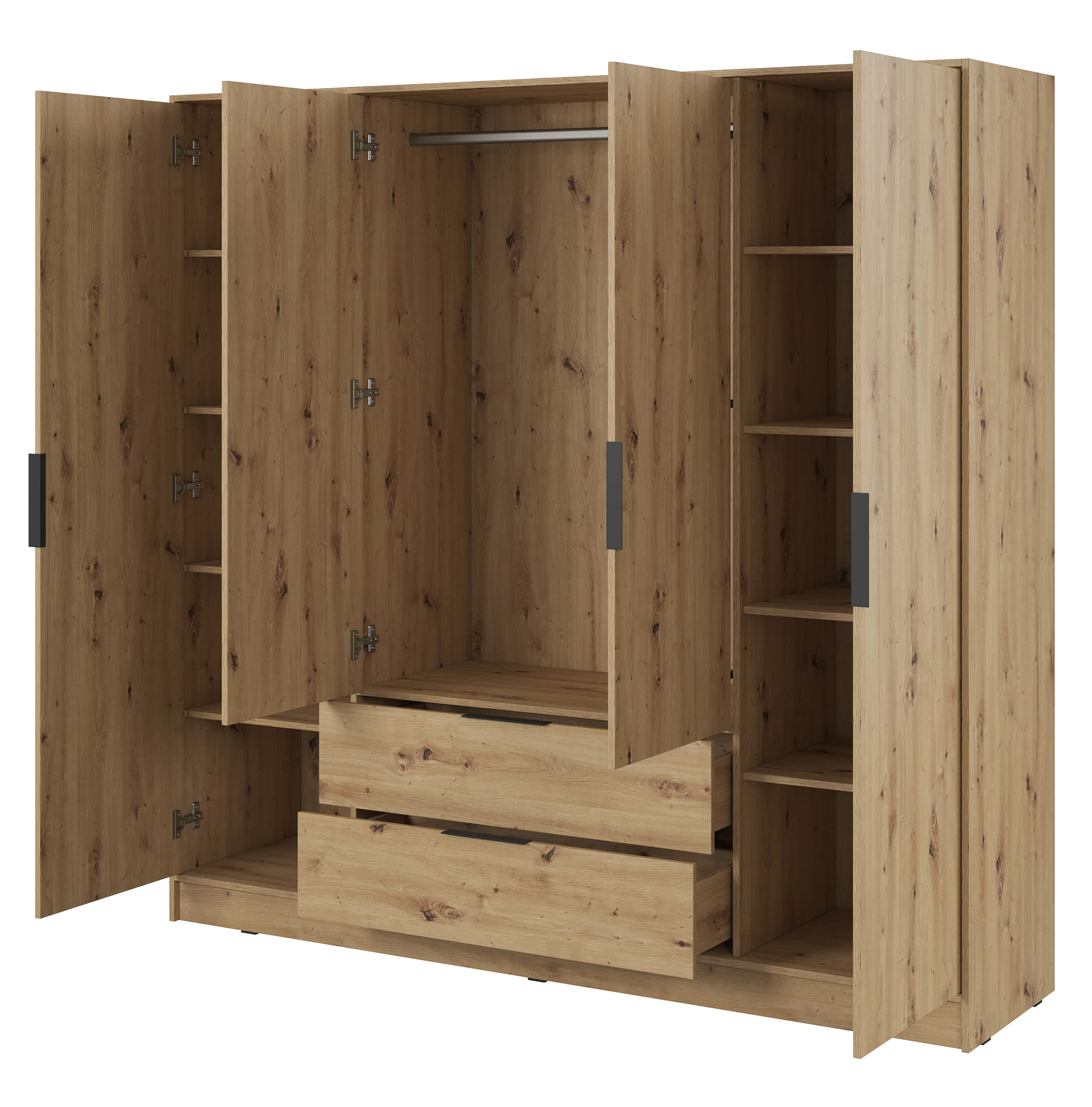 Szafa czterodrzwiowa Kelly z dwiema szufladami 206 cm dąb artisan - Image 3