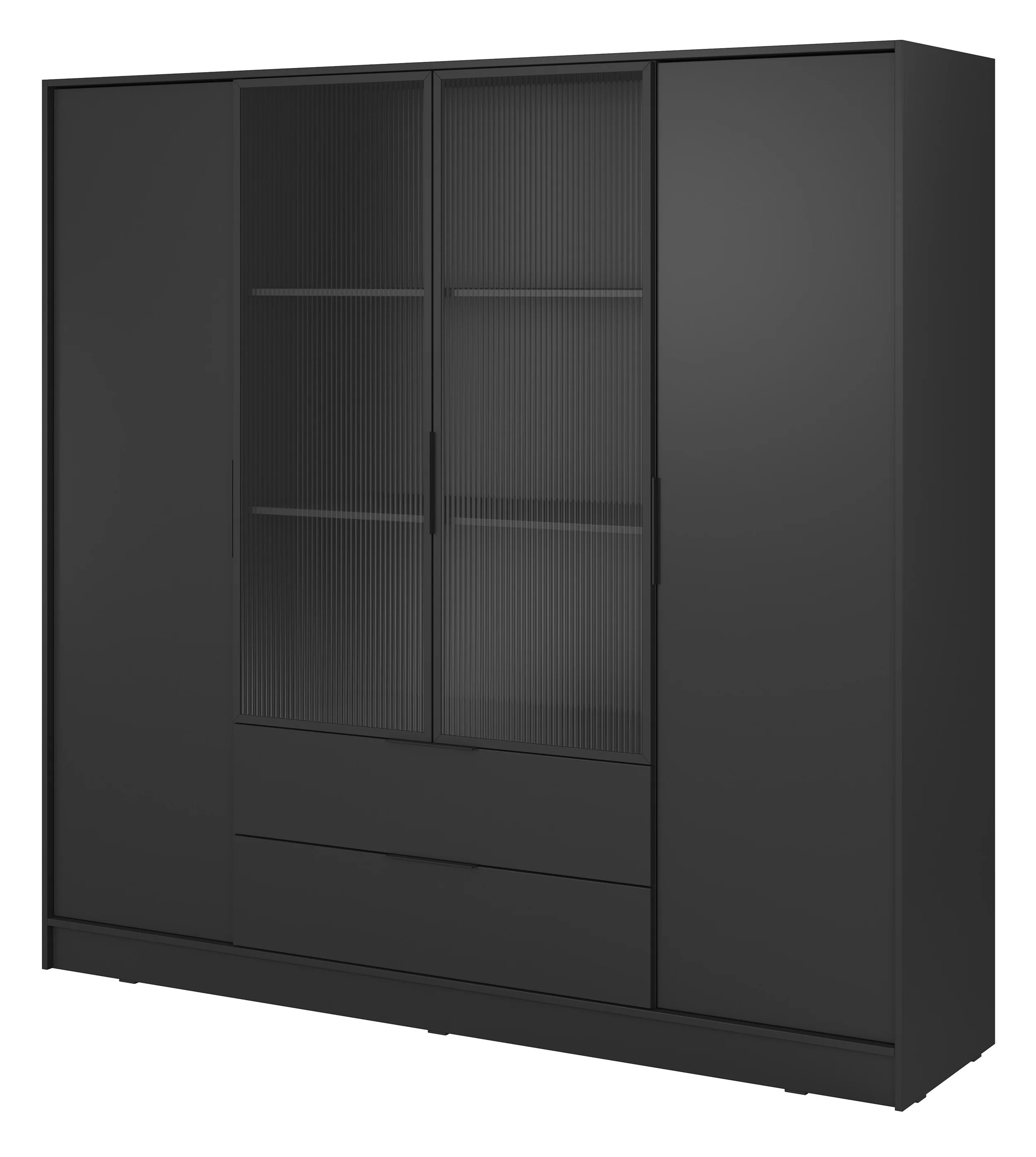 Szafa czterodrzwiowa Kelly z witryną i dwiema szufladami 206 cm czarna - Image 4