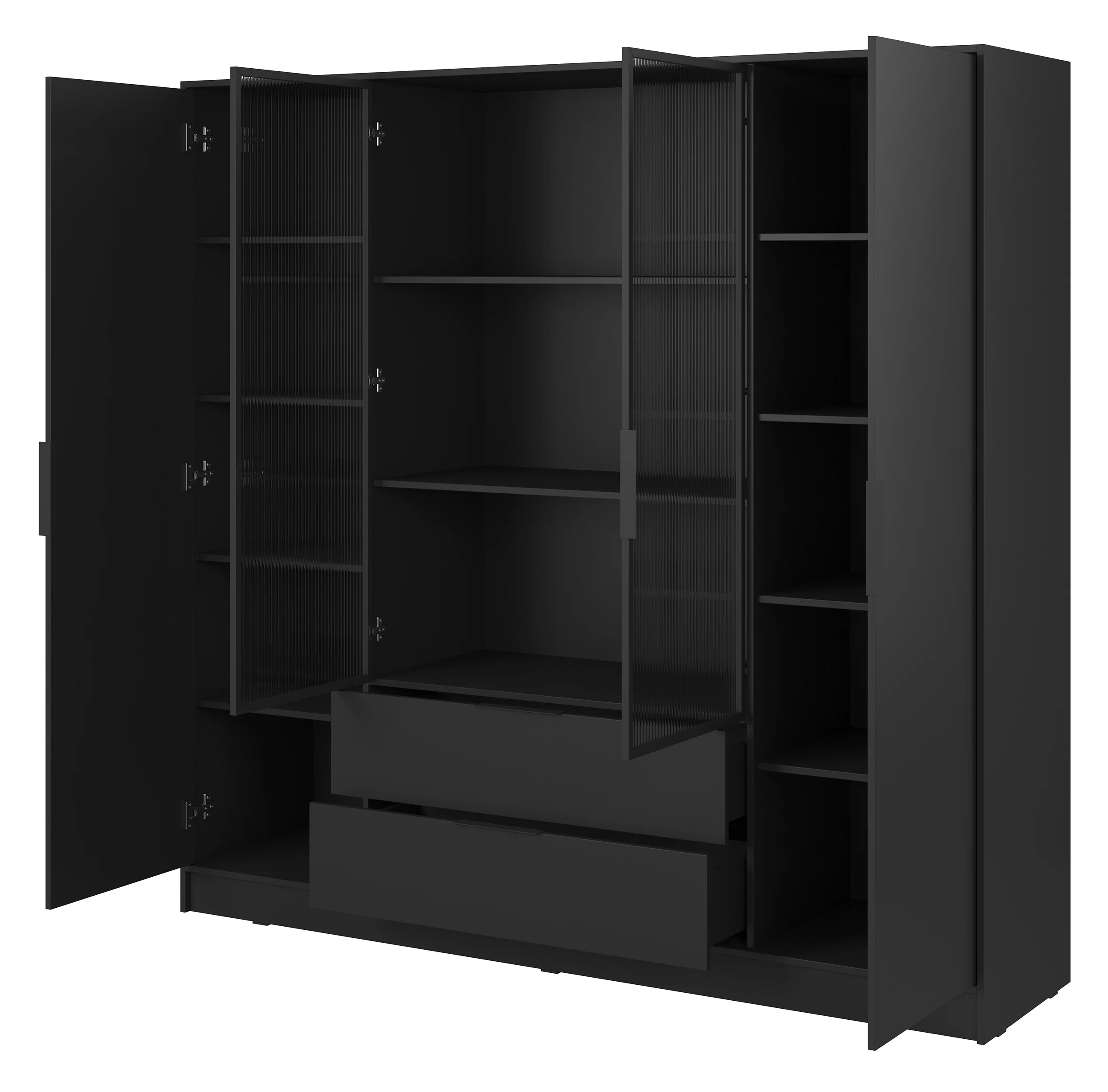 Szafa czterodrzwiowa Kelly z witryną i dwiema szufladami 206 cm czarna - Image 6