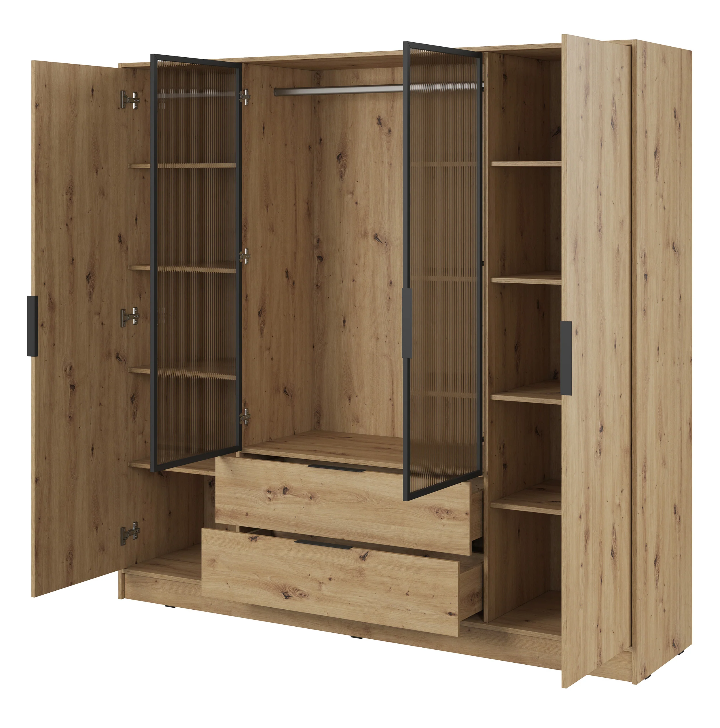 Szafa czterodrzwiowa Kelly z witryną i dwiema szufladami 206 cm dąb artisan - Image 3