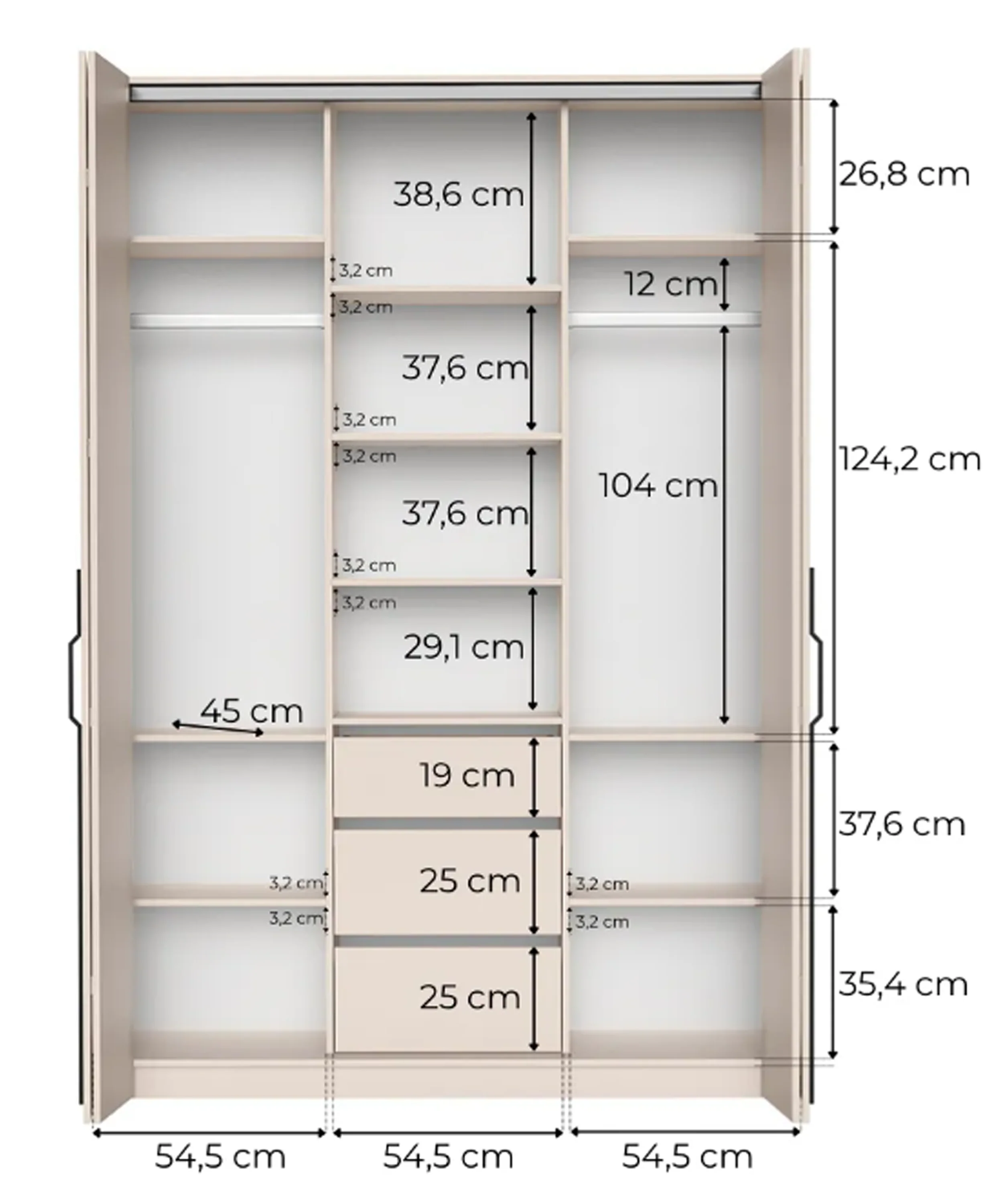 Szafa dwudrzwiowa Bari z trzema szufladami 170 cm orzech warmia - Image 6