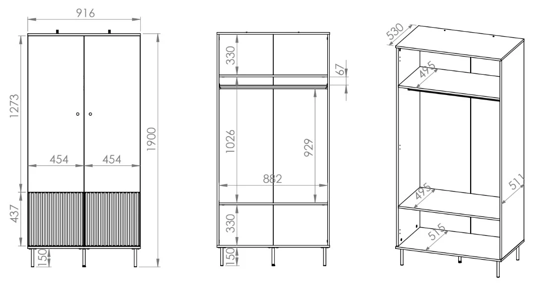Szafa dwudrzwiowa Caletto 92 cm ozdobne lamele beżowa - Image 10