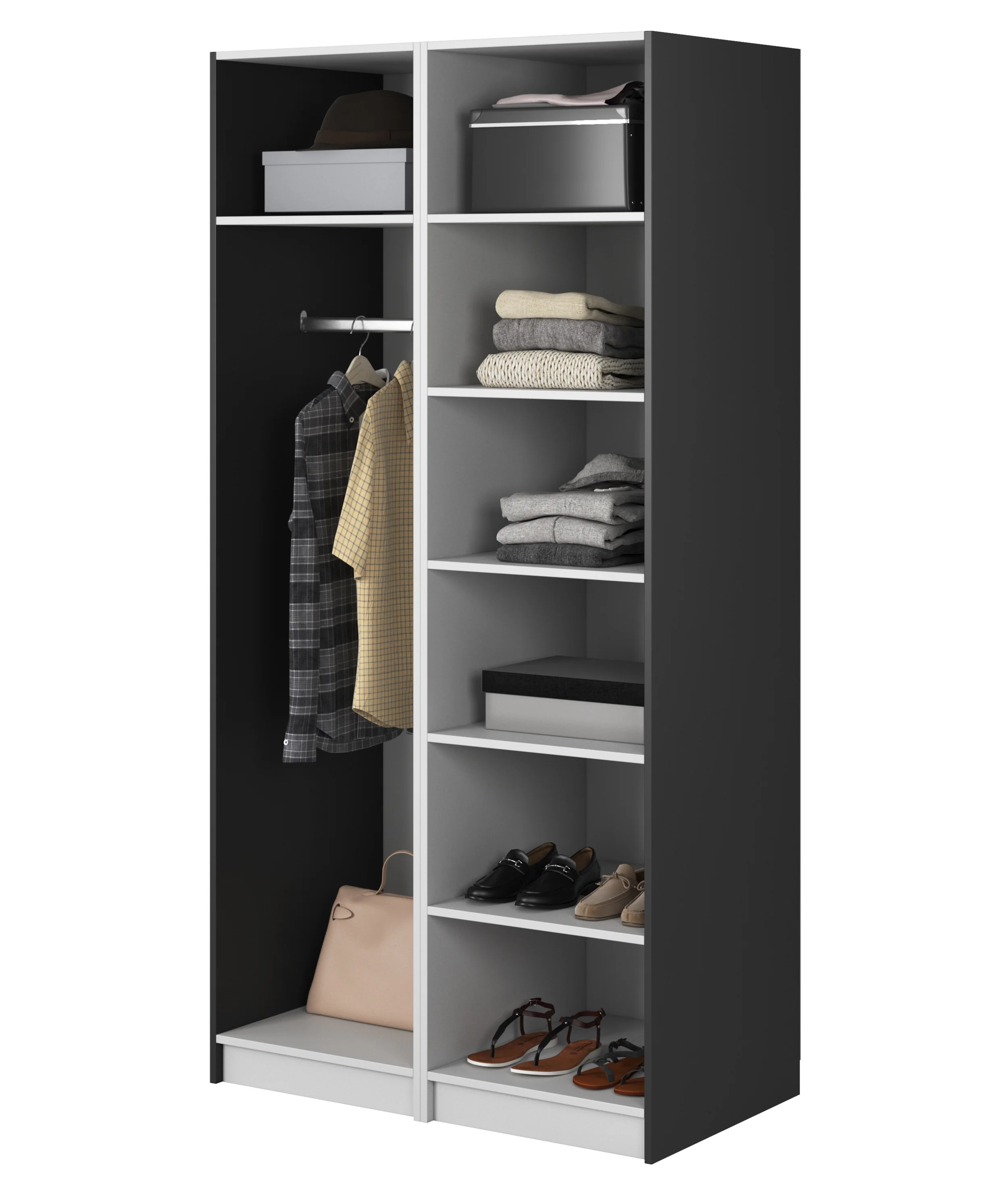 Szafa dwudrzwiowa Frame z drążkiem i półkami 100 cm Czarna - Image 3