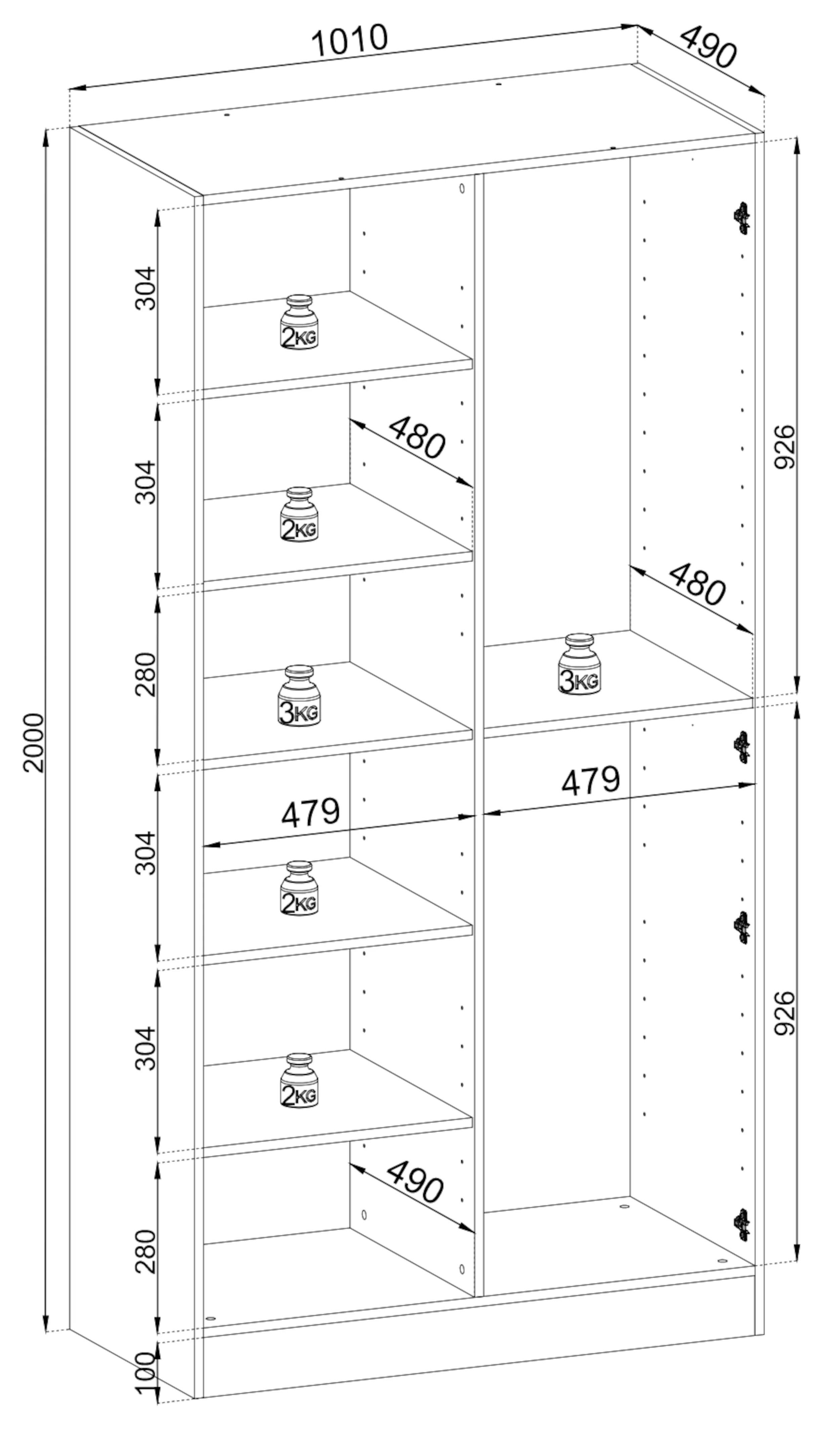 Szafa dwudrzwiowa Sandbox z ryflowanym frontem 100 cm czarna - Image 5