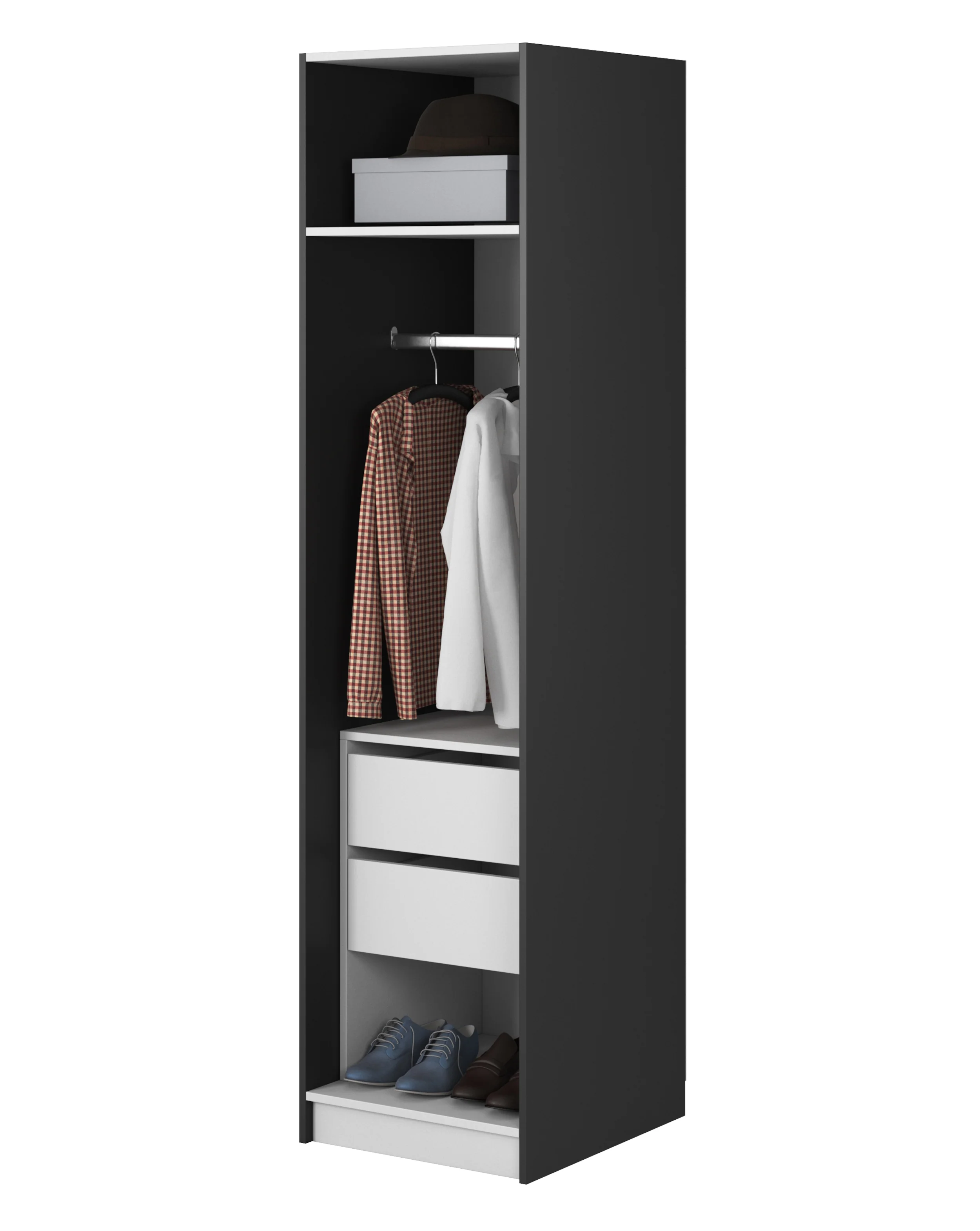 Szafa jednodrzwiowa Frame z drążkiem, półkami i kontenerkiem 50 cm Czarna - Image 3