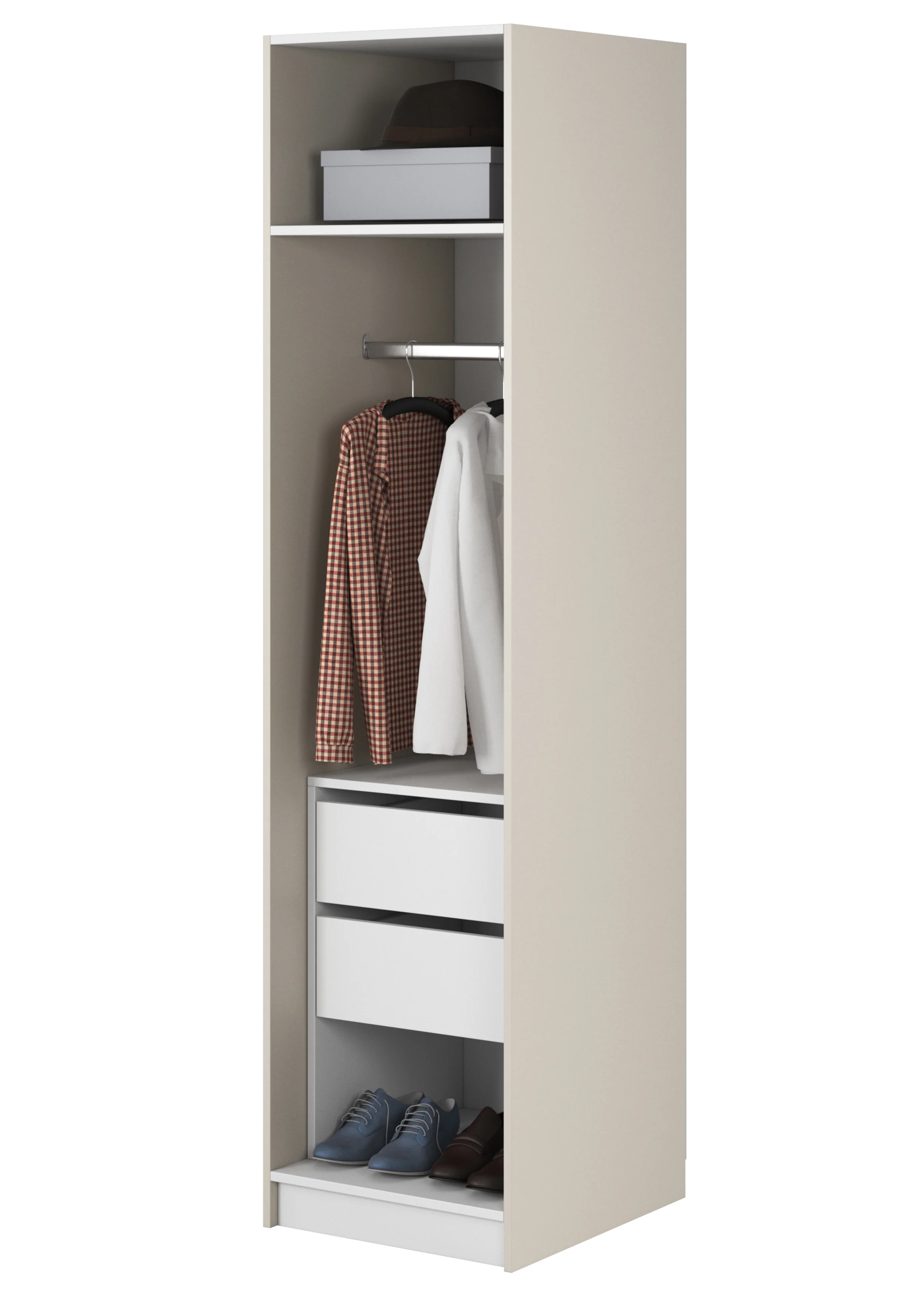 Szafa jednodrzwiowa Frame z drążkiem, półkami i kontenerkiem 50 cm Szary beż - Image 3