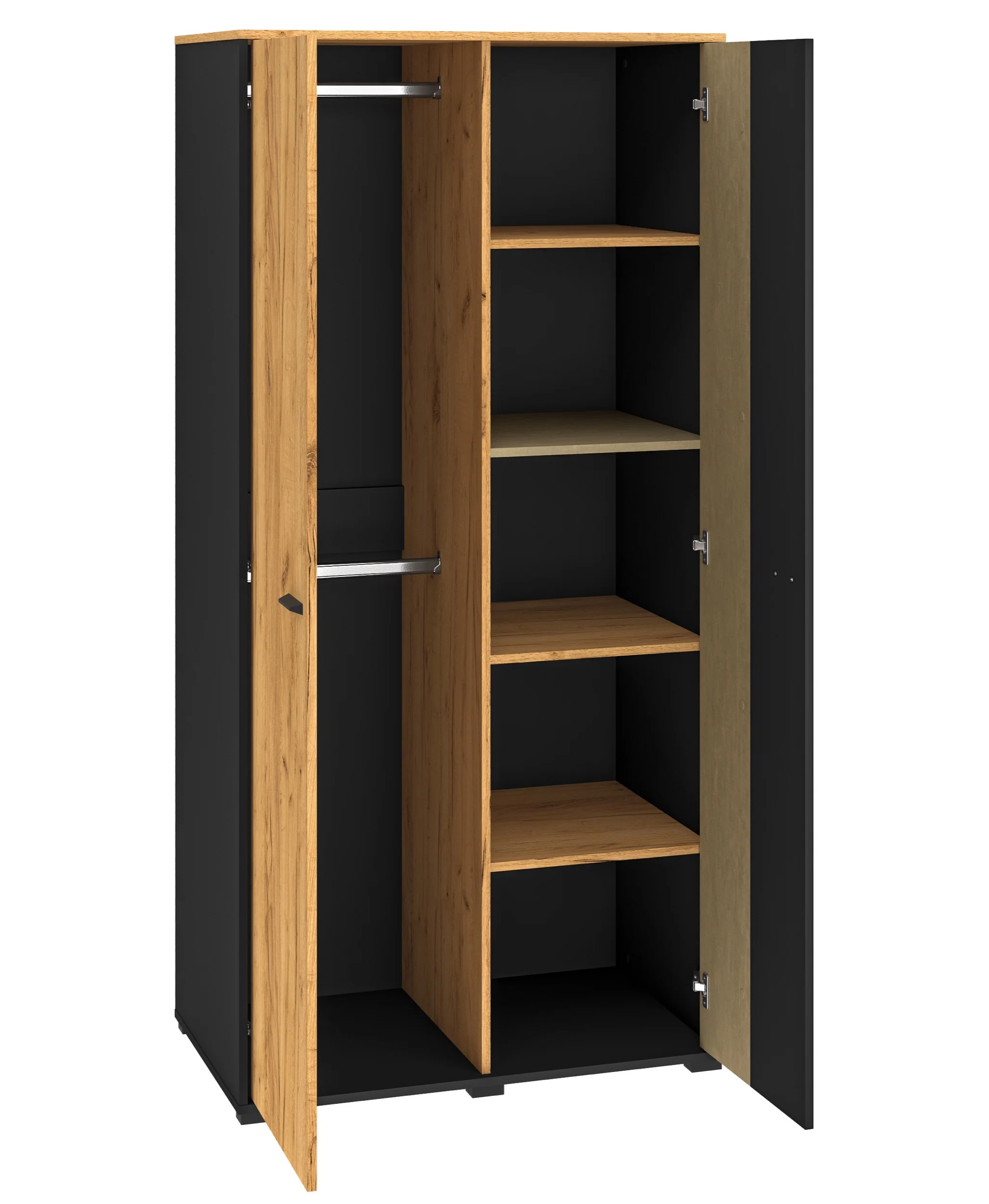 Szafa młodzieżowa dwudrzwiowa Colt z drążkami i półkami 90 cm dąb craft/czarny/stal - Image 7