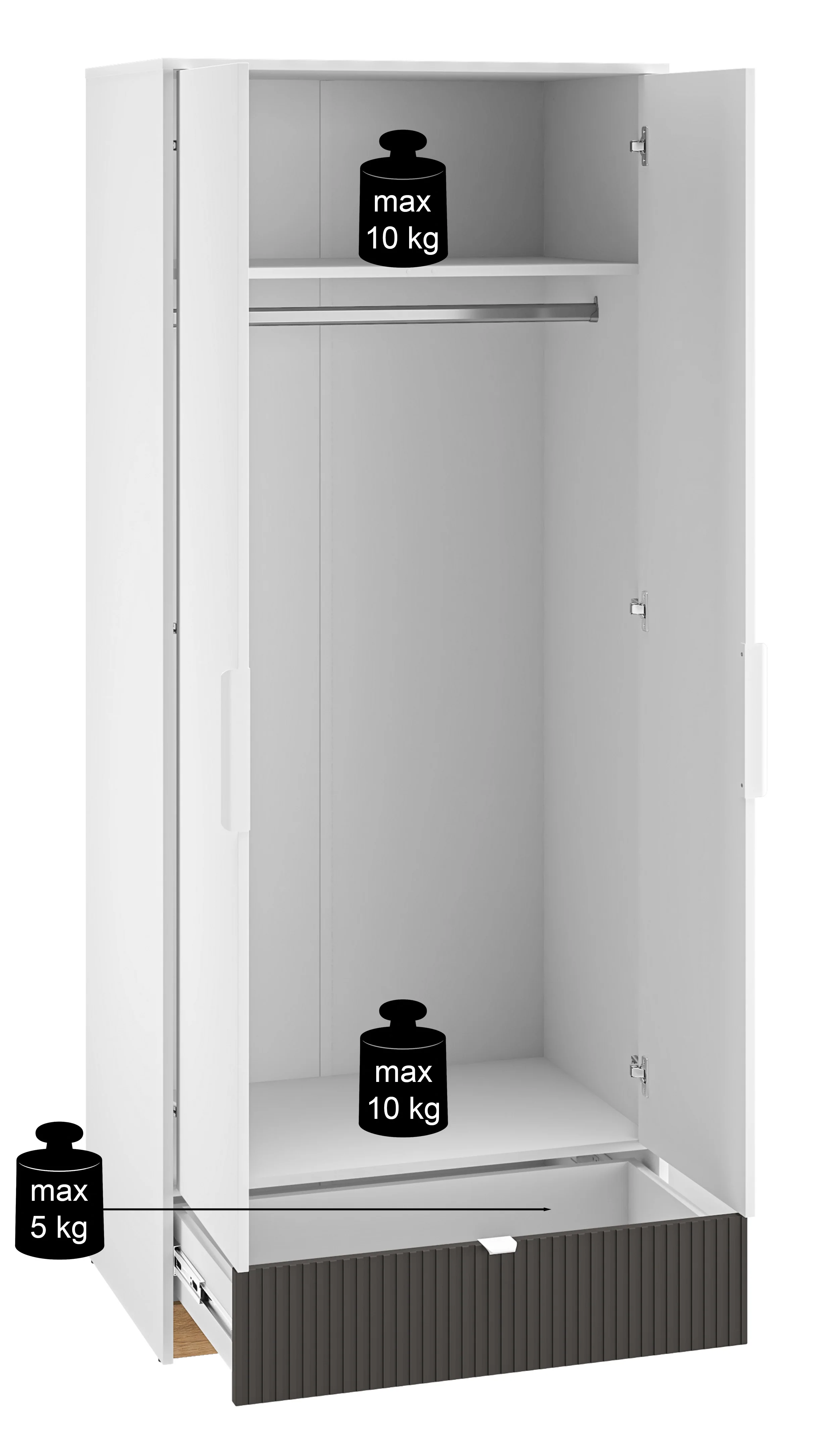 Szafa młodzieżowa dwudrzwiowa Torino z szufladą ryflowana 82 cm dąb Honey Castello/biel alpejska/grafit - Image 9