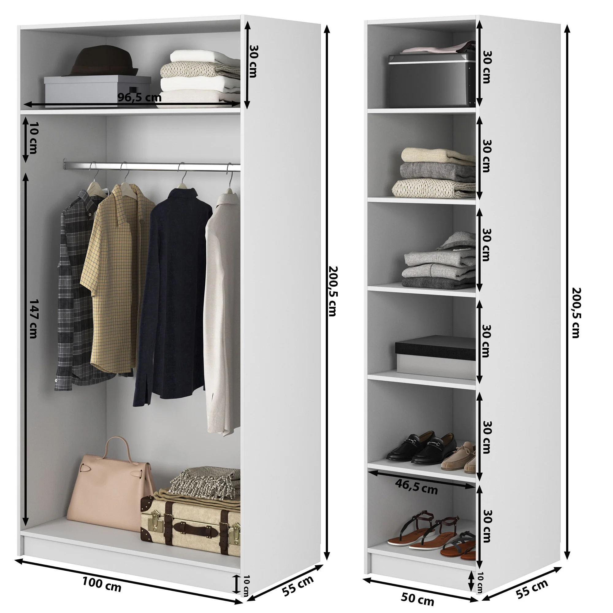 Szafa trzydrzwiowa Frame z długim drążkiem i siedmioma półkami 150 cm Czarna - Image 7