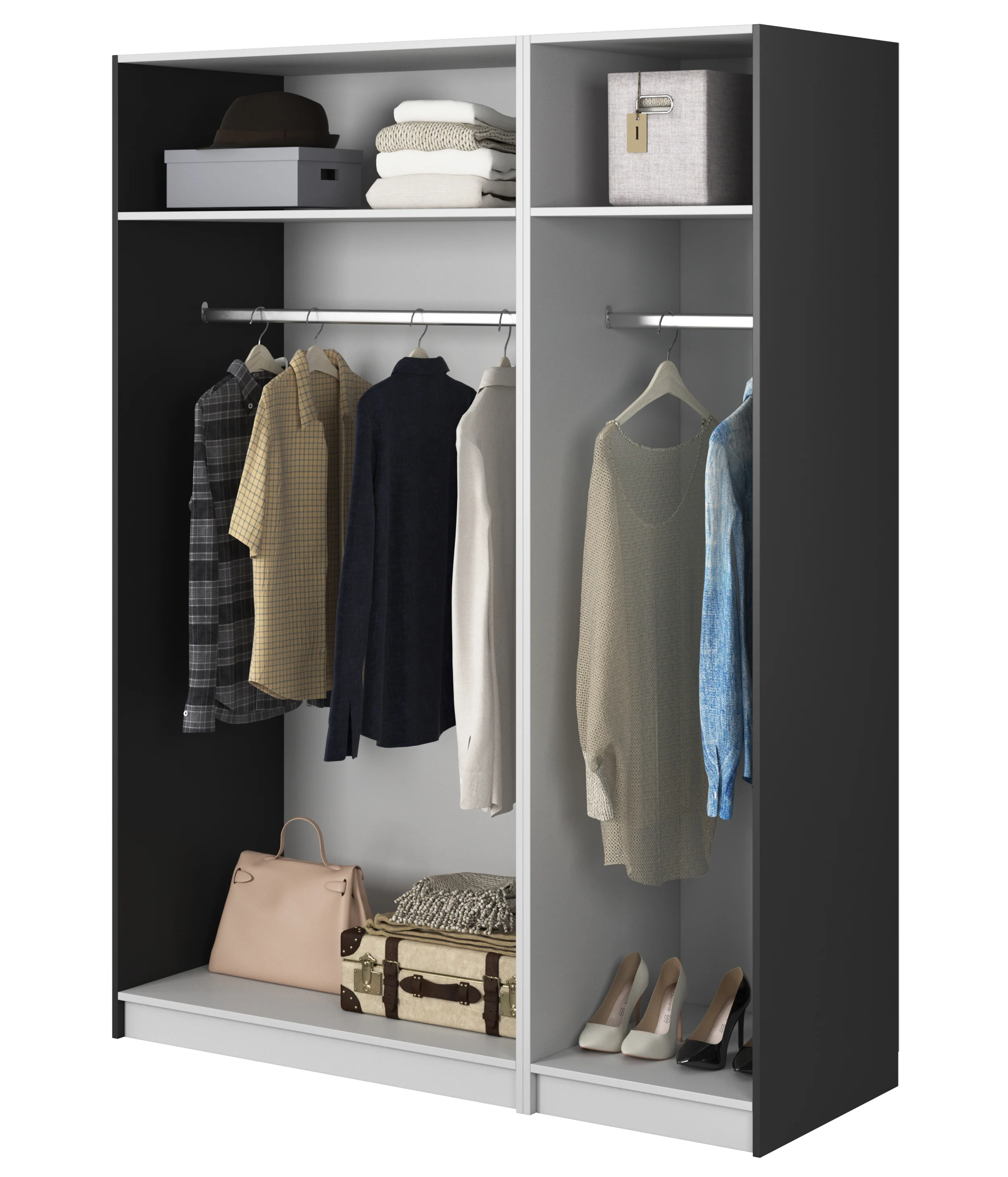 Szafa trzydrzwiowa Frame z dwoma drążkami 150 cm Czarna - Image 3