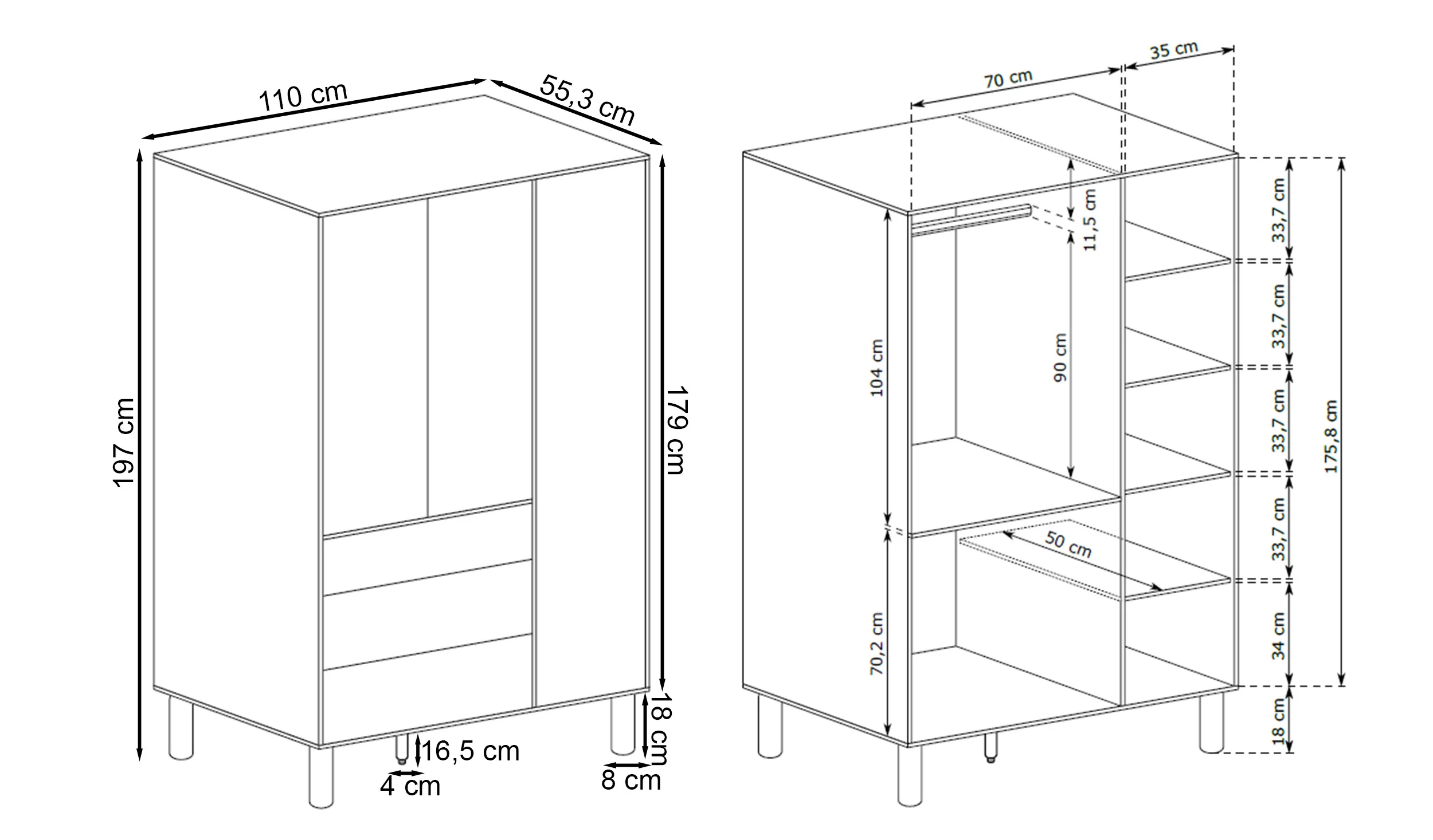 Szafa trzydrzwiowa Sanden z trzema szufladami 110 cm dąb bookmatch - Image 7