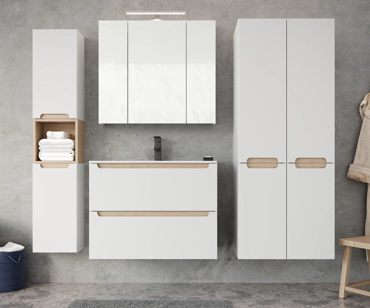 Szafka łazienkowa Saeli wisząca biały połysk 90 cm - Image 3