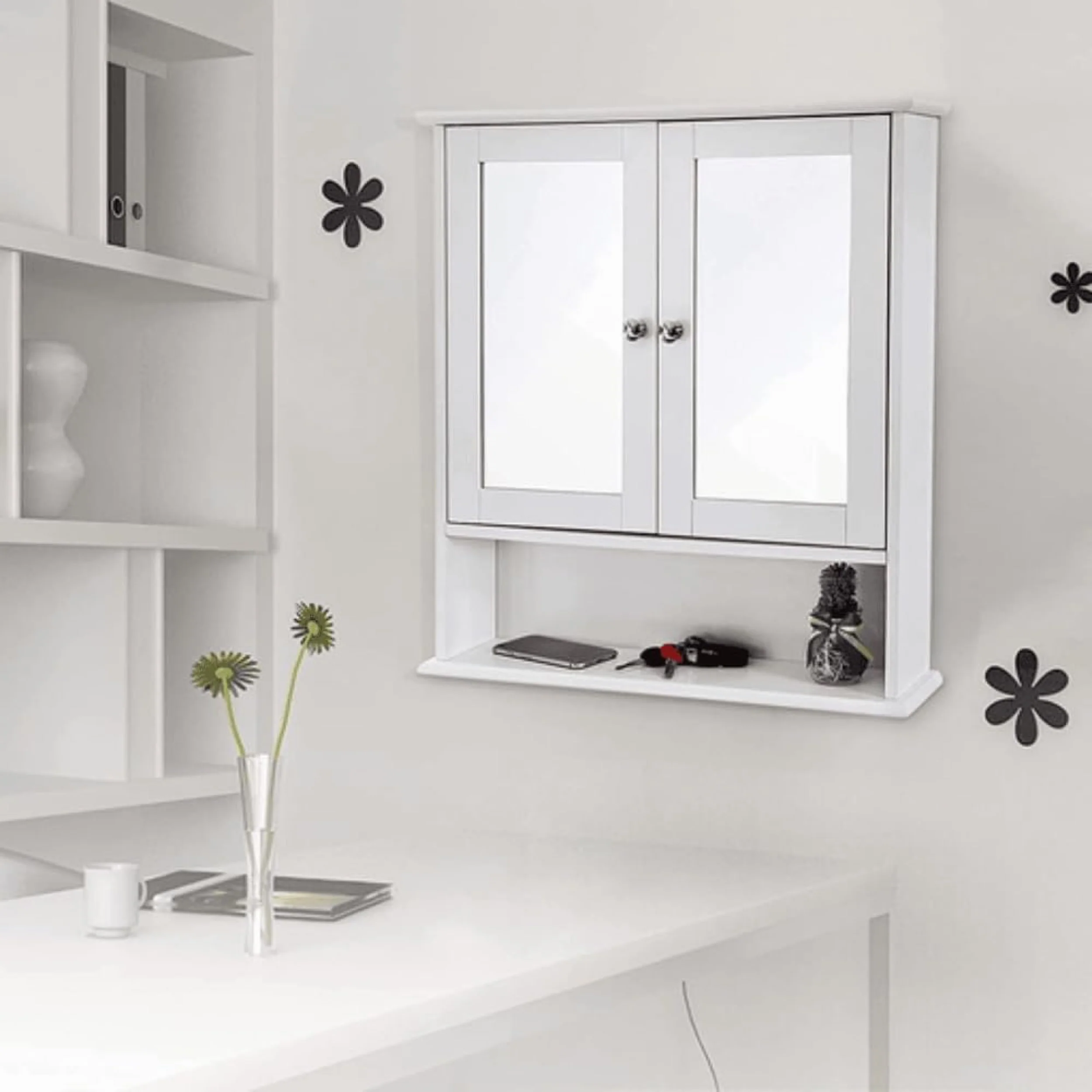 Szafka łazienkowa wisząca Muddon 56x13x58 cm z lustrem biała - Image 4