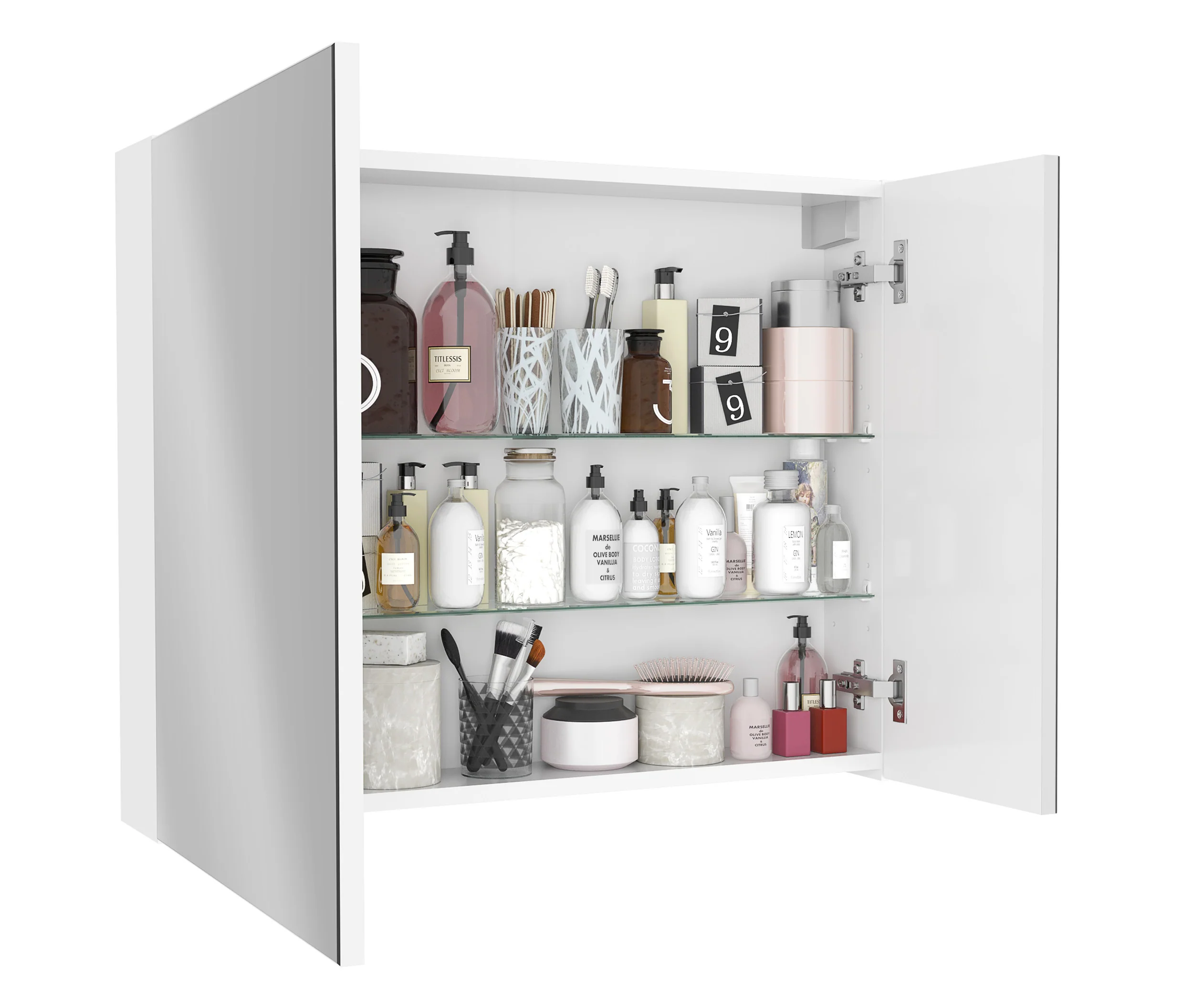 Szafka łazienkowa wisząca Stouq 75x60x15 cm z lustrem biała - Image 2