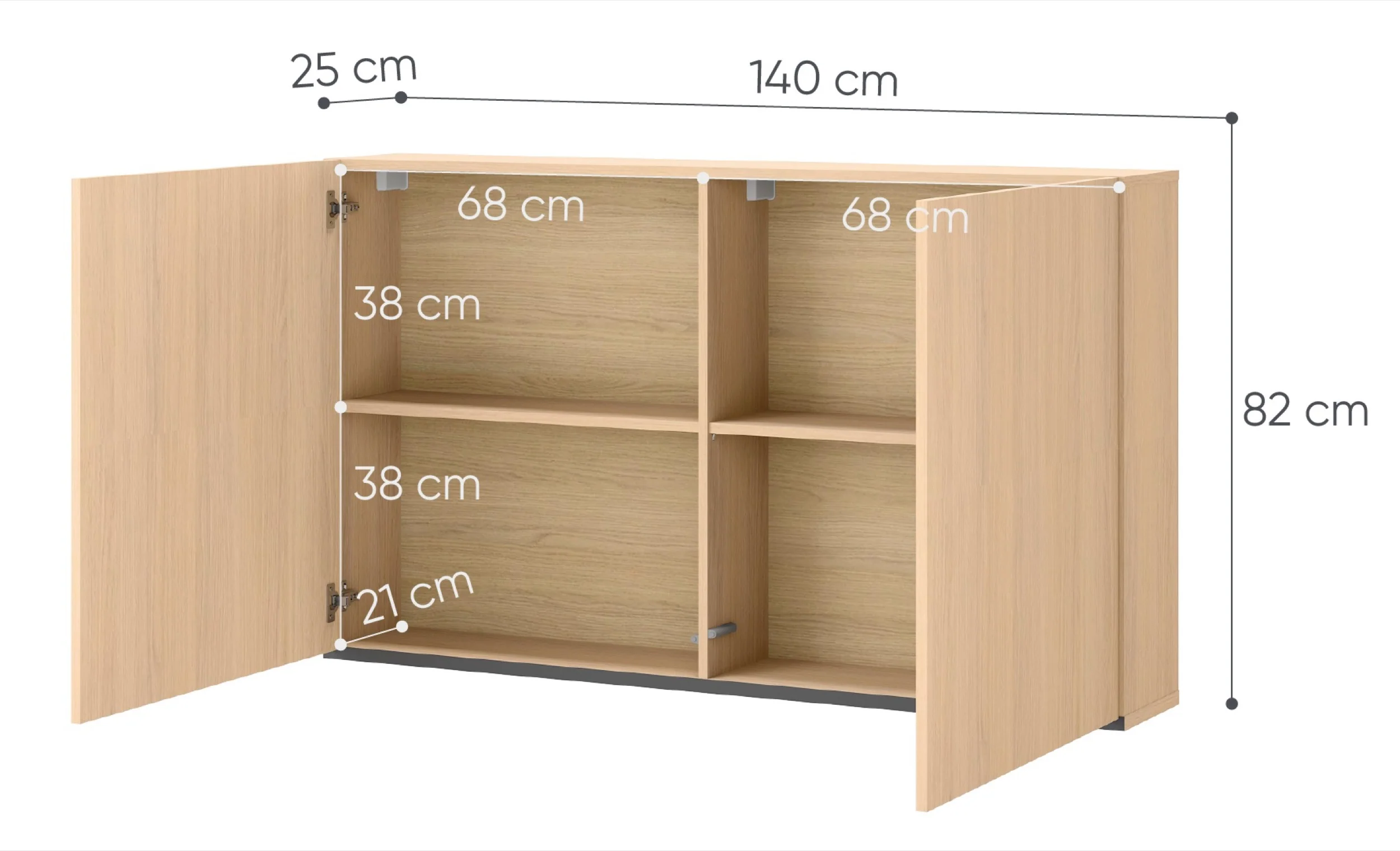 Szafka młodzieżowa dwudrzwiowa Woow wisząca z półkami 140 cm dąb vincenza bielona - Image 4