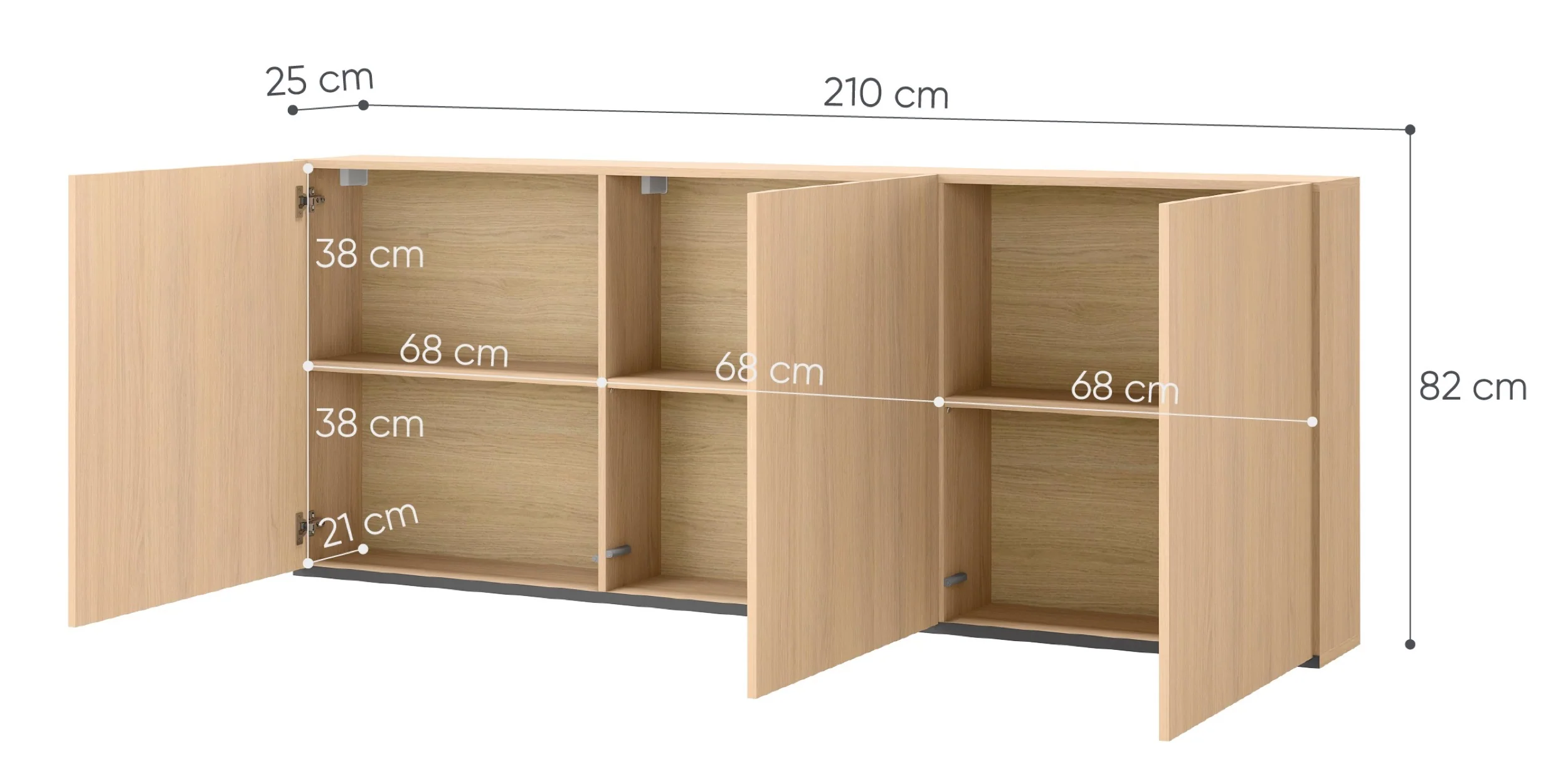 Szafka młodzieżowa trzydrzwiowa Woow wisząca z półkami 210 cm dąb vincenza bielona - Image 7