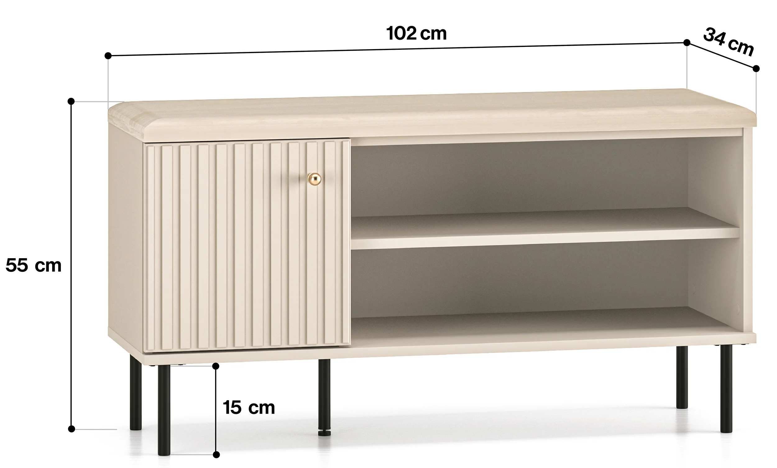 Szafka na buty Caletto 102 cm z siedziskiem ozdobne lamele beżowa - Image 8