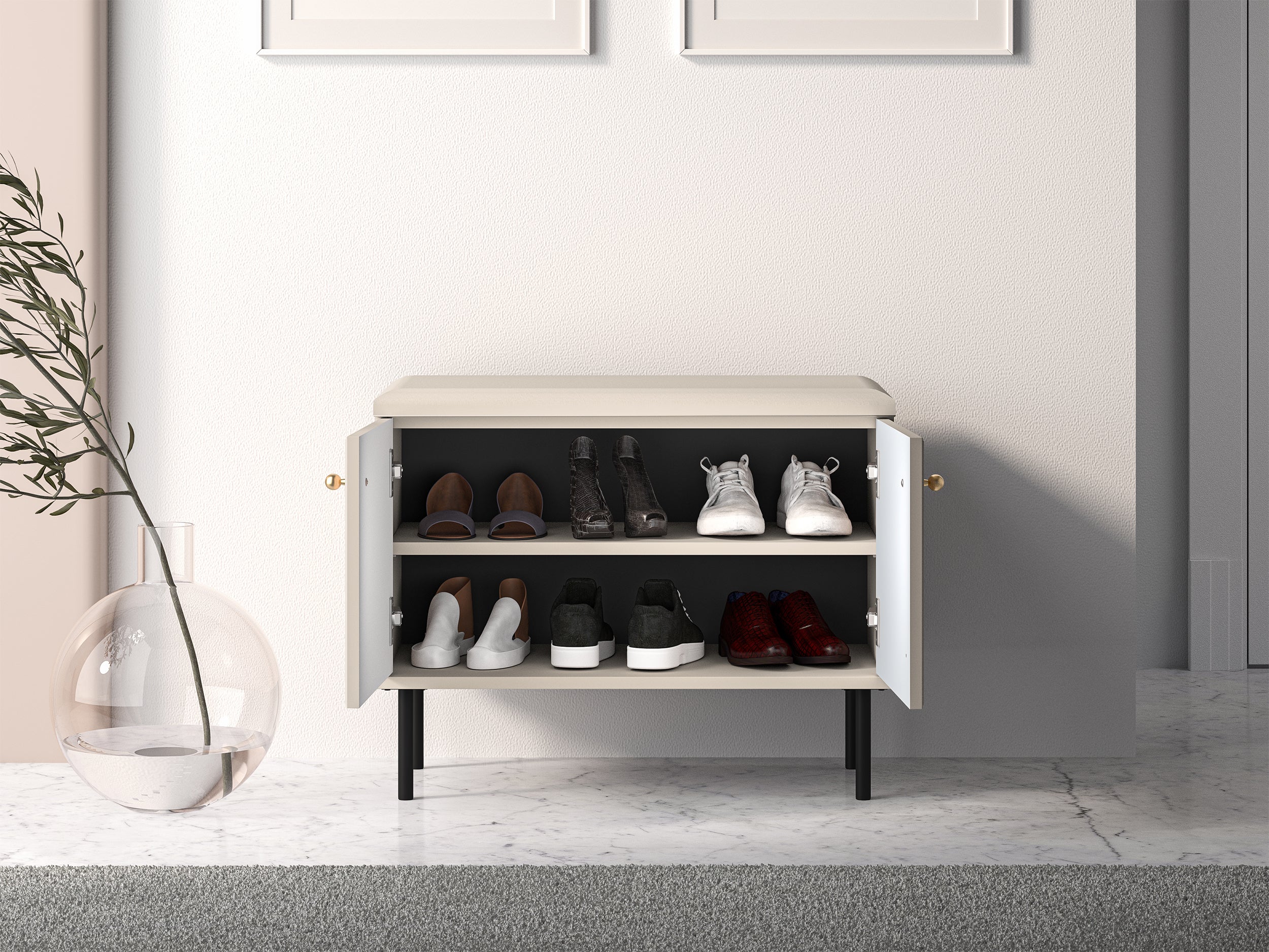 Szafka na buty Caletto 68 cm z siedziskiem ozdobne lamele beżowa - Image 7