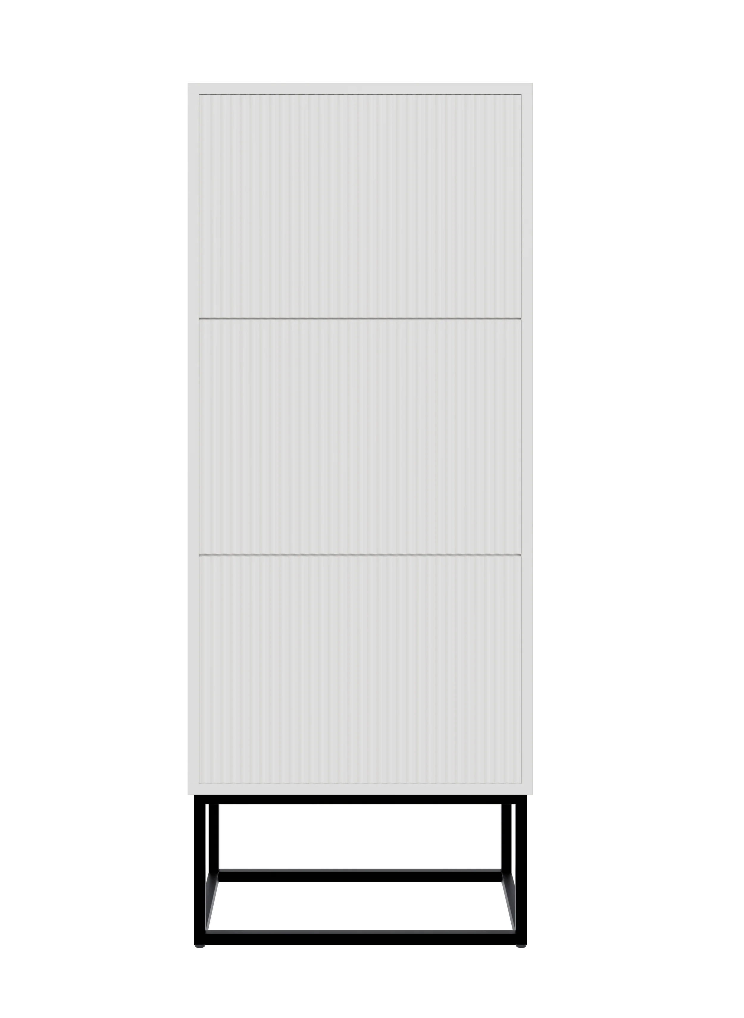 Szafka na buty Veldio z frezowanym frontem i trzema przegrodami 50 cm Biała z czarnymi nogami - Image 6