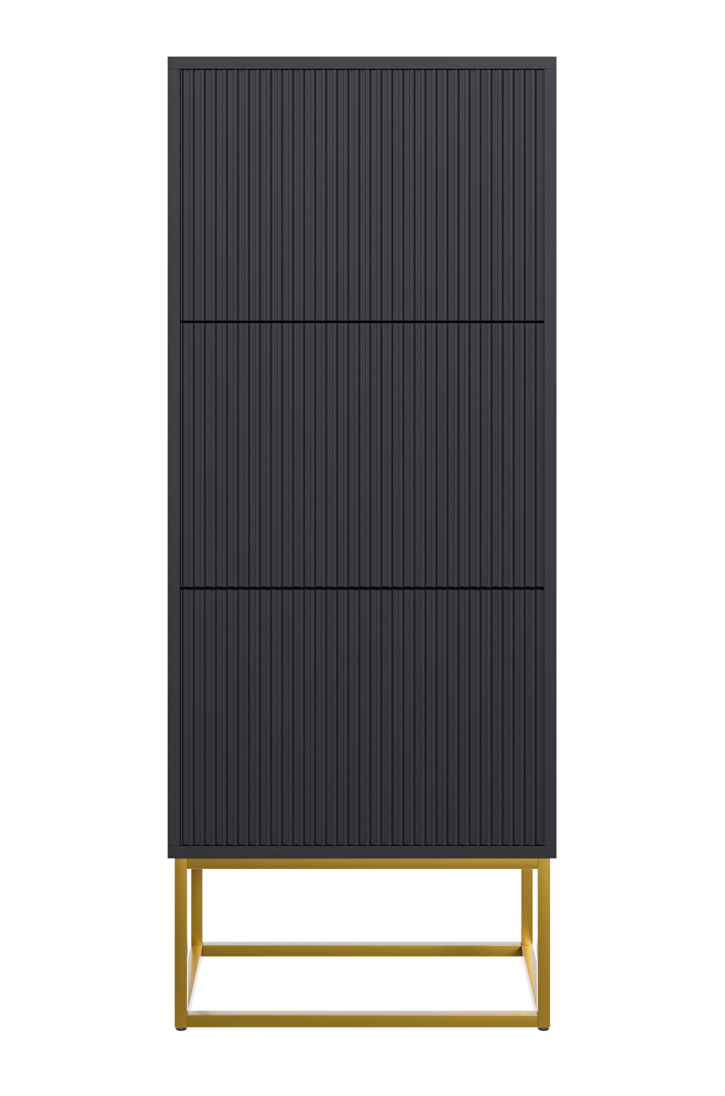 Szafka na buty Veldio z frezowanym frontem i trzema przegrodami 50 cm Czarna ze złotymi nogami - Image 6