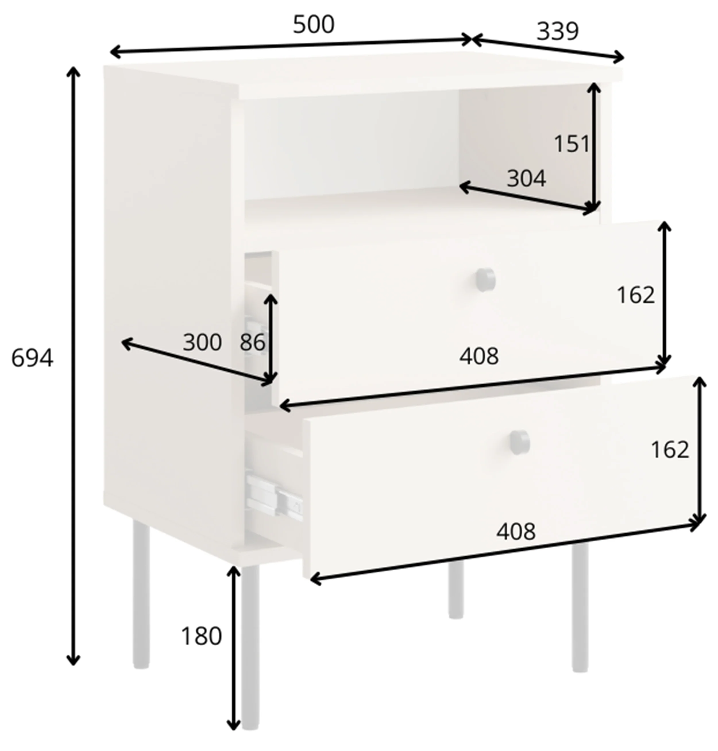 Szafka nocna High z dwiema szufladami 50 cm beżowa - Image 4