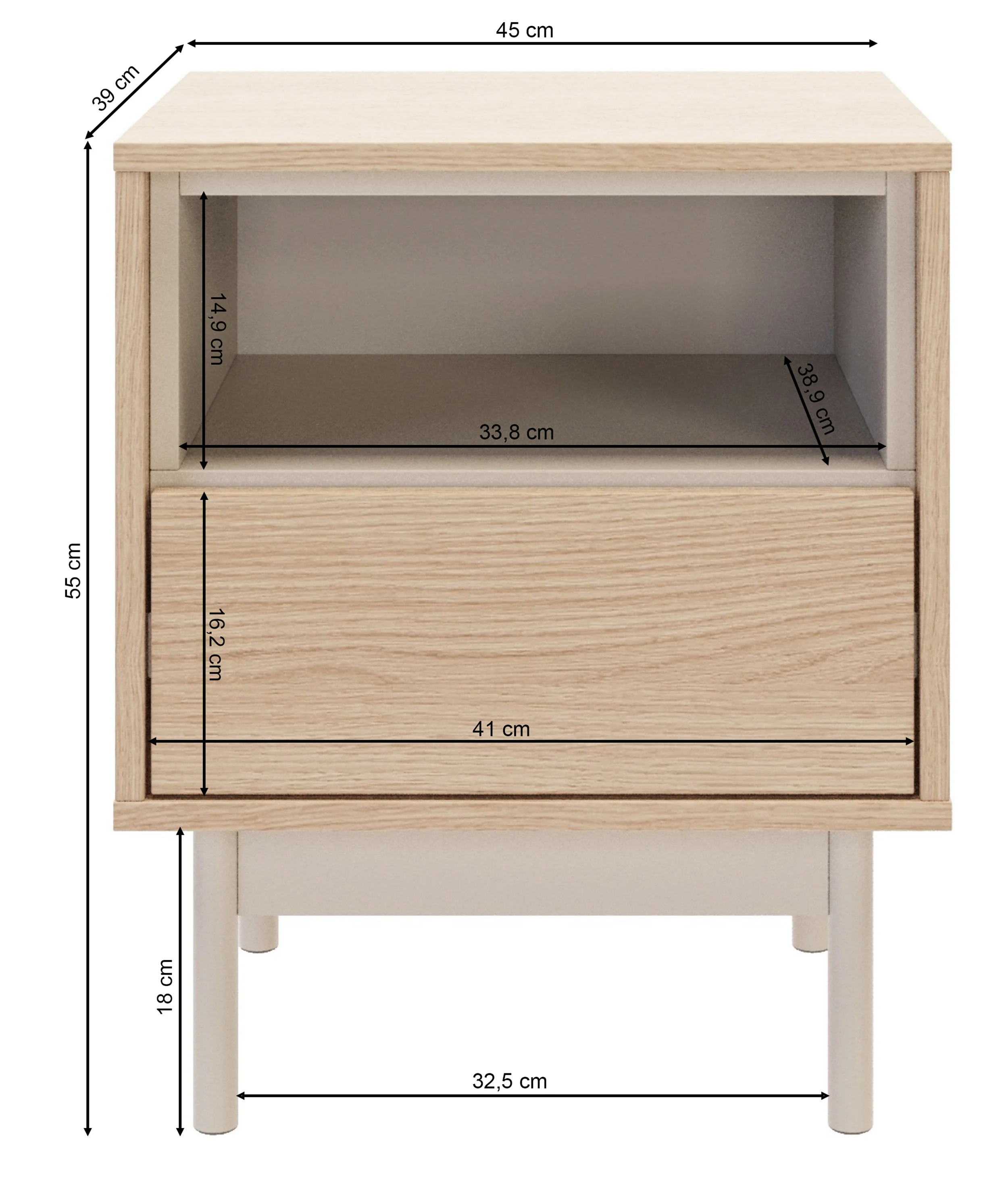 Szafka nocna Layen z szufladą i wnęką 45 cm dąb lindberg/kaszmir - Image 8