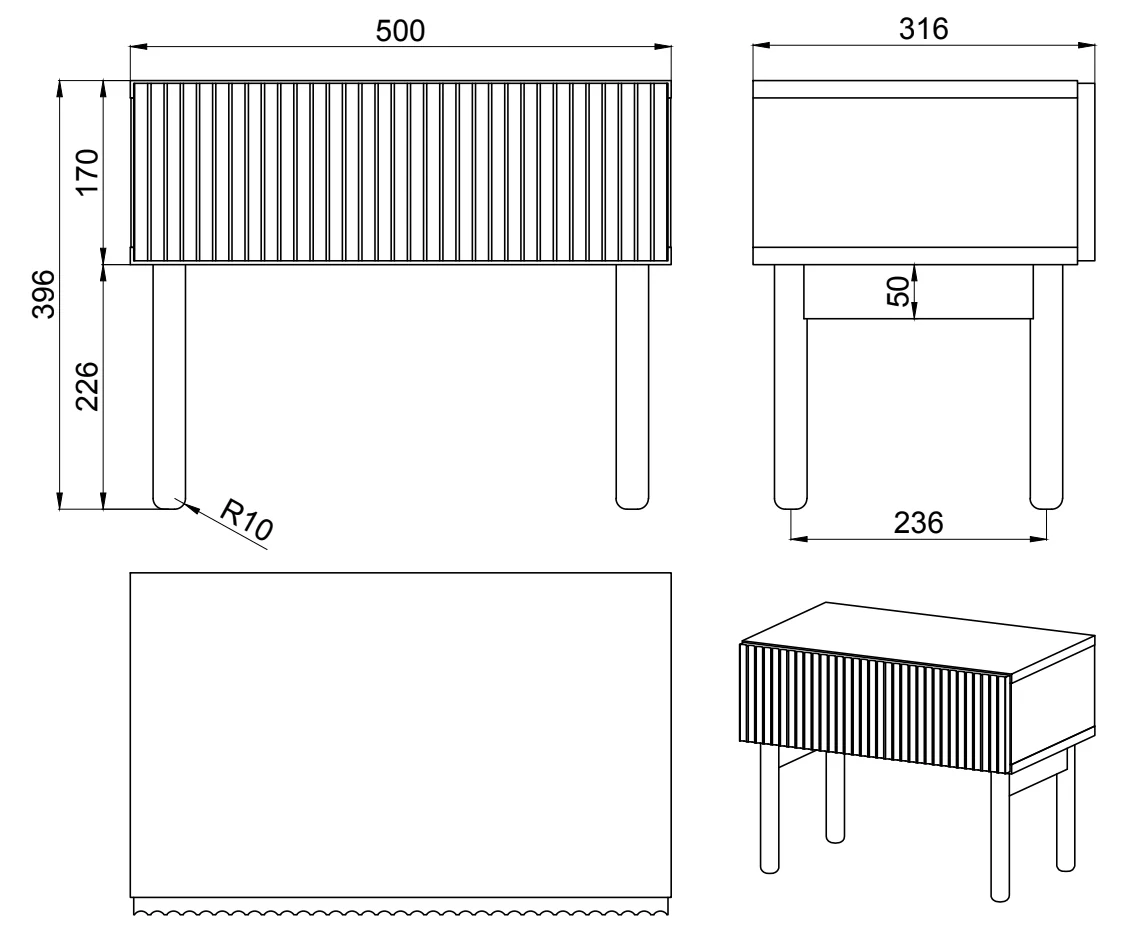 Szafka nocna Nolie z szufladą i nóżkami 50 cm Jesion Portland Czarny - Image 6