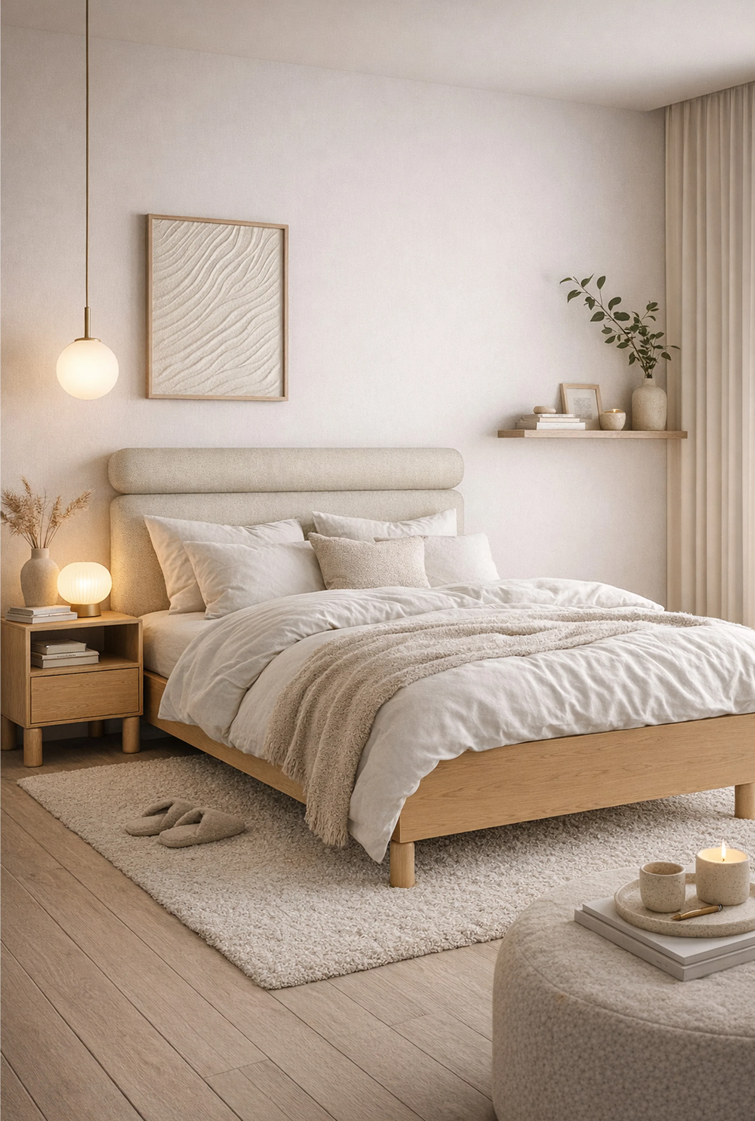 Szafka nocna Sanden z szufladą i wnęką 54 cm dąb bookmatch - Image 4