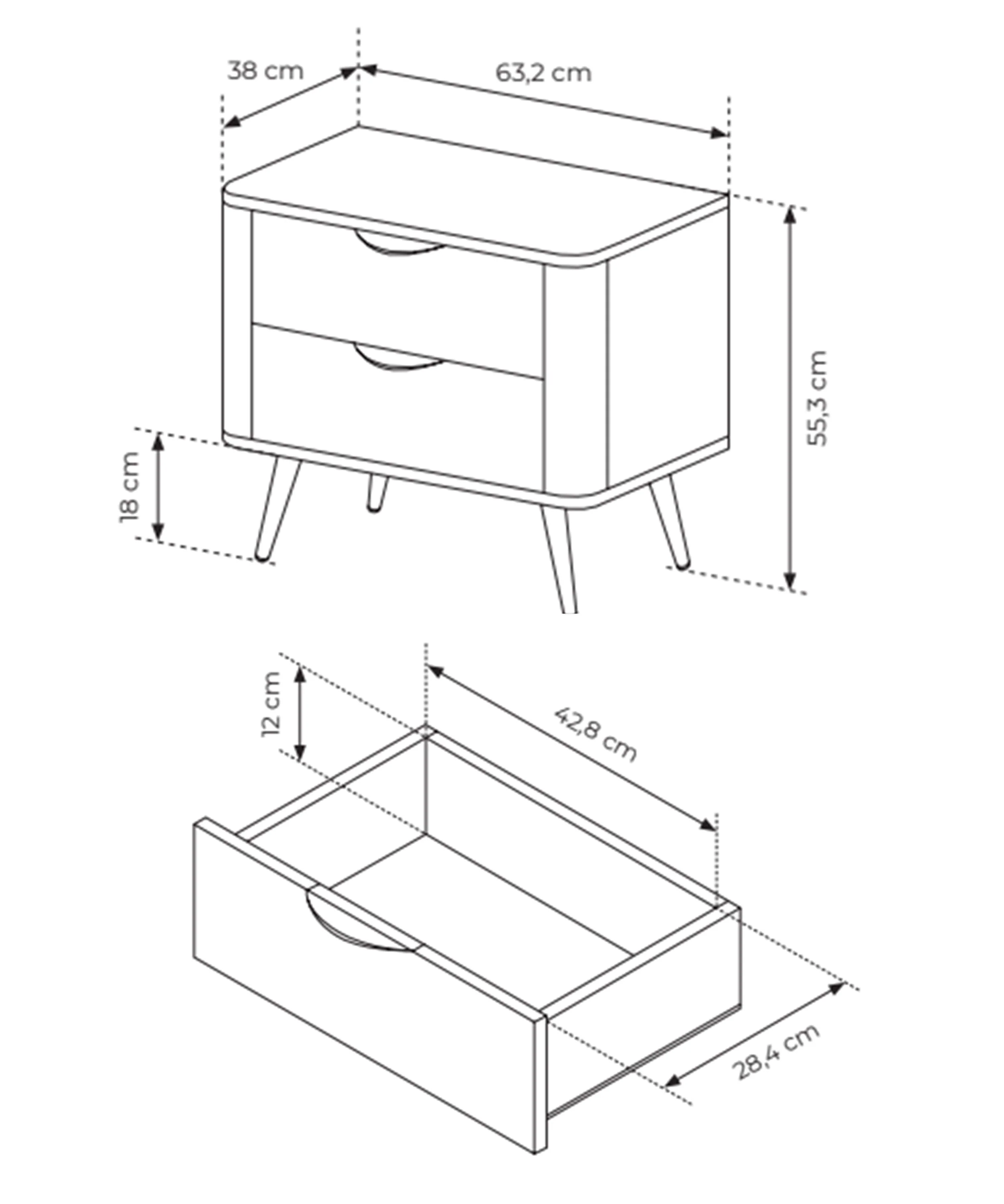 Szafka nocna Veris z dwiema szufladami 63 cm dąb dunin z czarnymi nóżkami - Image 6