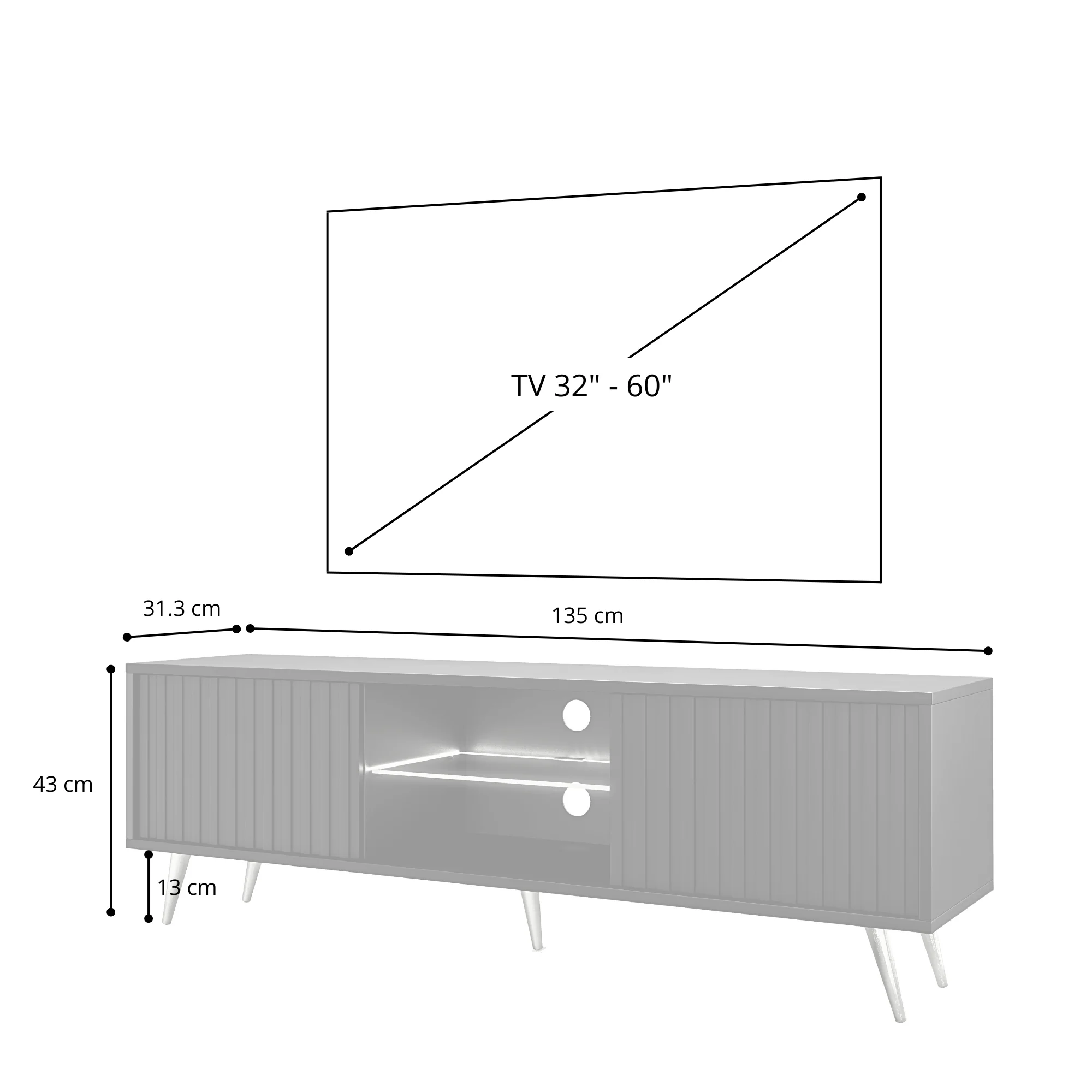 Szafka RTV Bello z lamelowymi frontami 135 cm czarna/dąb wotan z led - Image 7