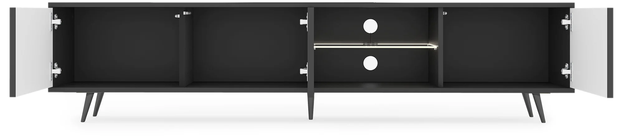 Szafka RTV Bello z lamelowymi frontami 175 cm czarna z led z czarnymi nogami - Image 10