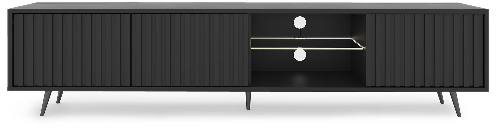 Szafka RTV Bello z lamelowymi frontami 175 cm czarna z led z czarnymi nogami - Image 13