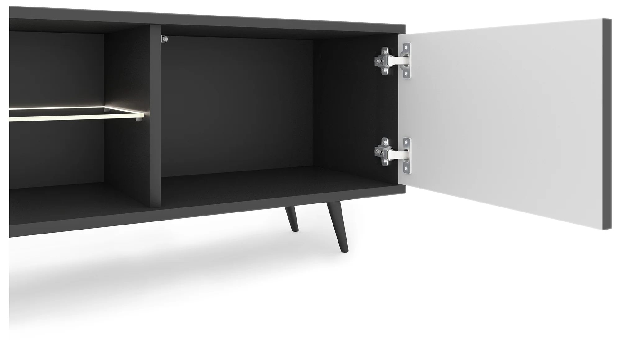 Szafka RTV Bello z lamelowymi frontami 175 cm czarna z led z czarnymi nogami - Image 14